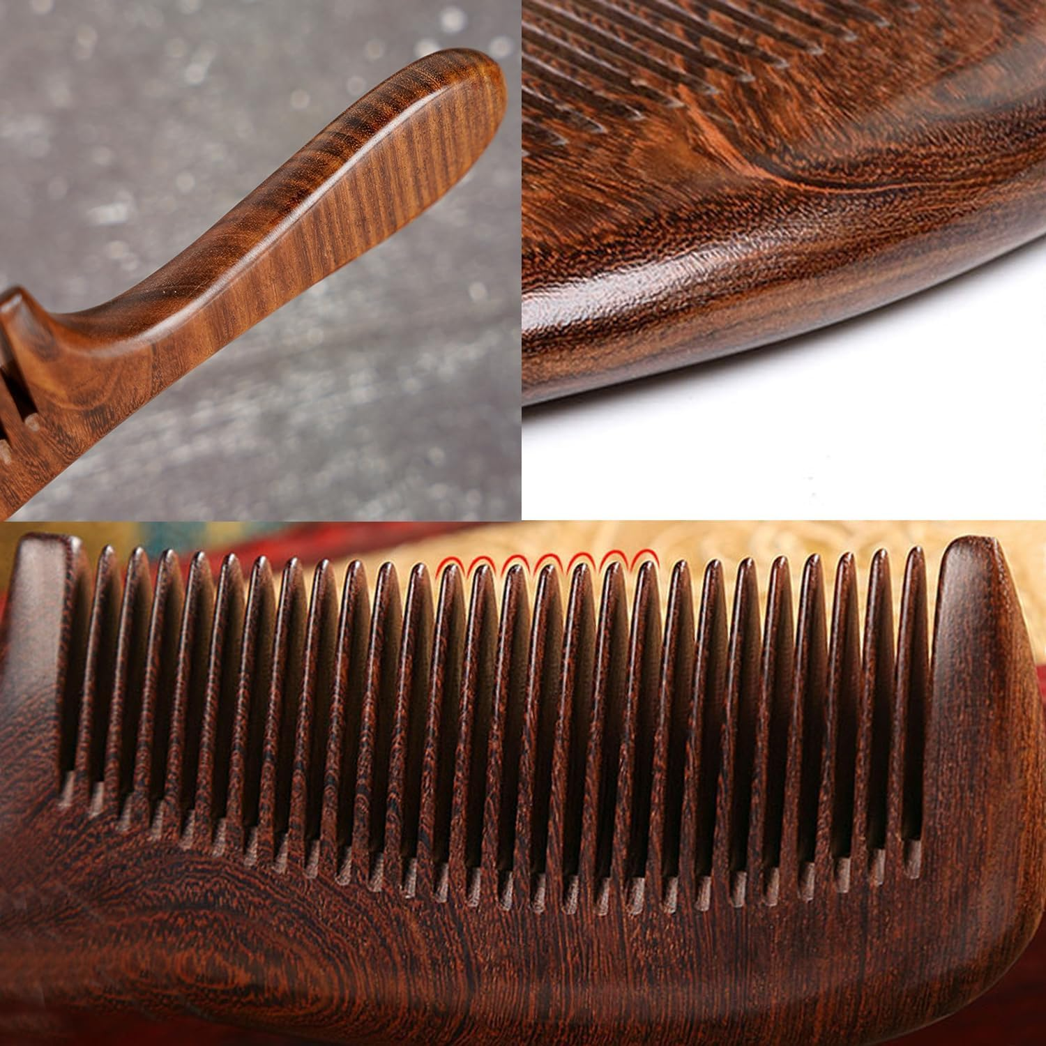 Anti-Static Sandalwood Comb, 1Pc Natural Sandalwood Hair Comb, Anti-Static Sandalwood Natural Hair Detangler Wooden Comb