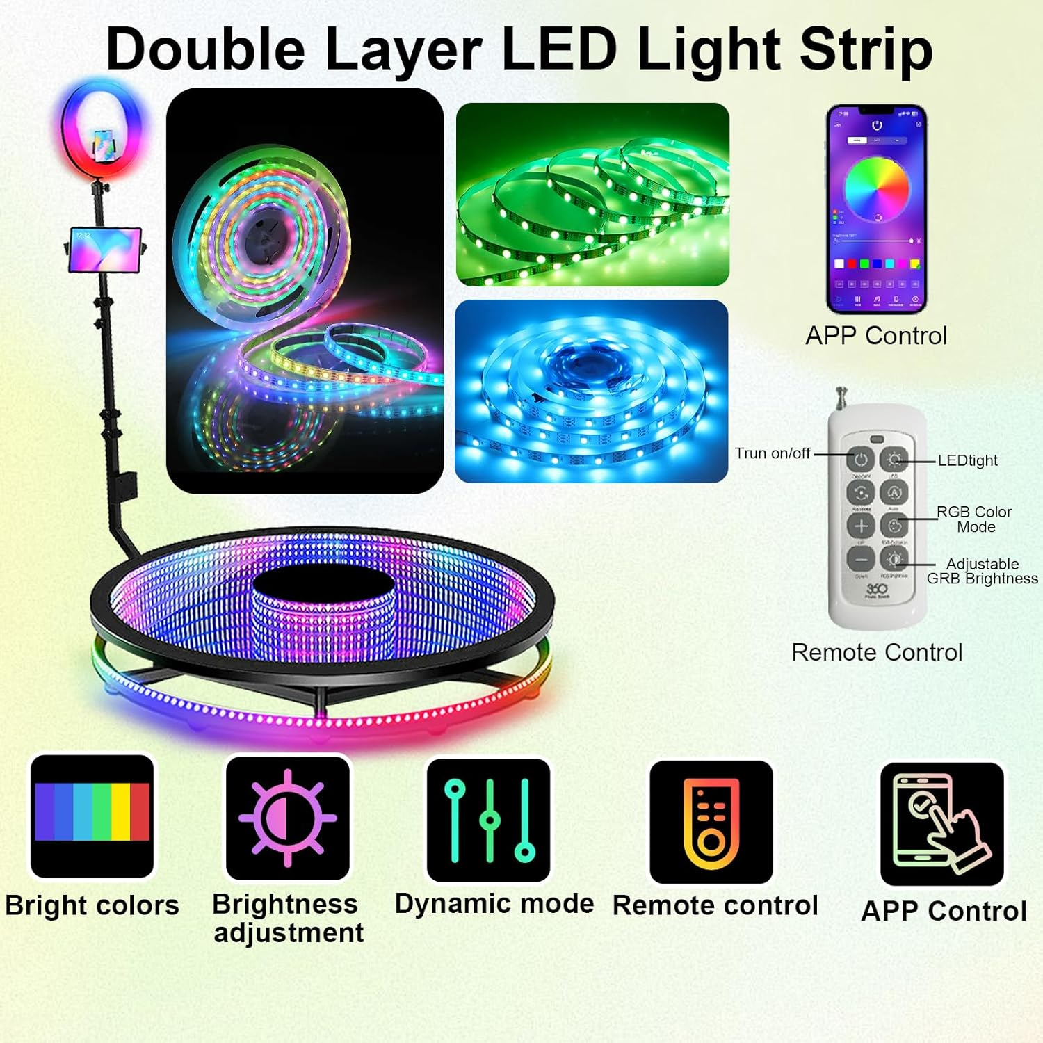 360 Photo Booth Machine for Parties, LED Tempered Glass 360 Booth for 3-4 People, Auto Spin Video Booth with Flight Case,Rgb Ring Light, Free Custom Logo, 360 Camera Booth for Events (100Cm/39.4Inch) image number 1