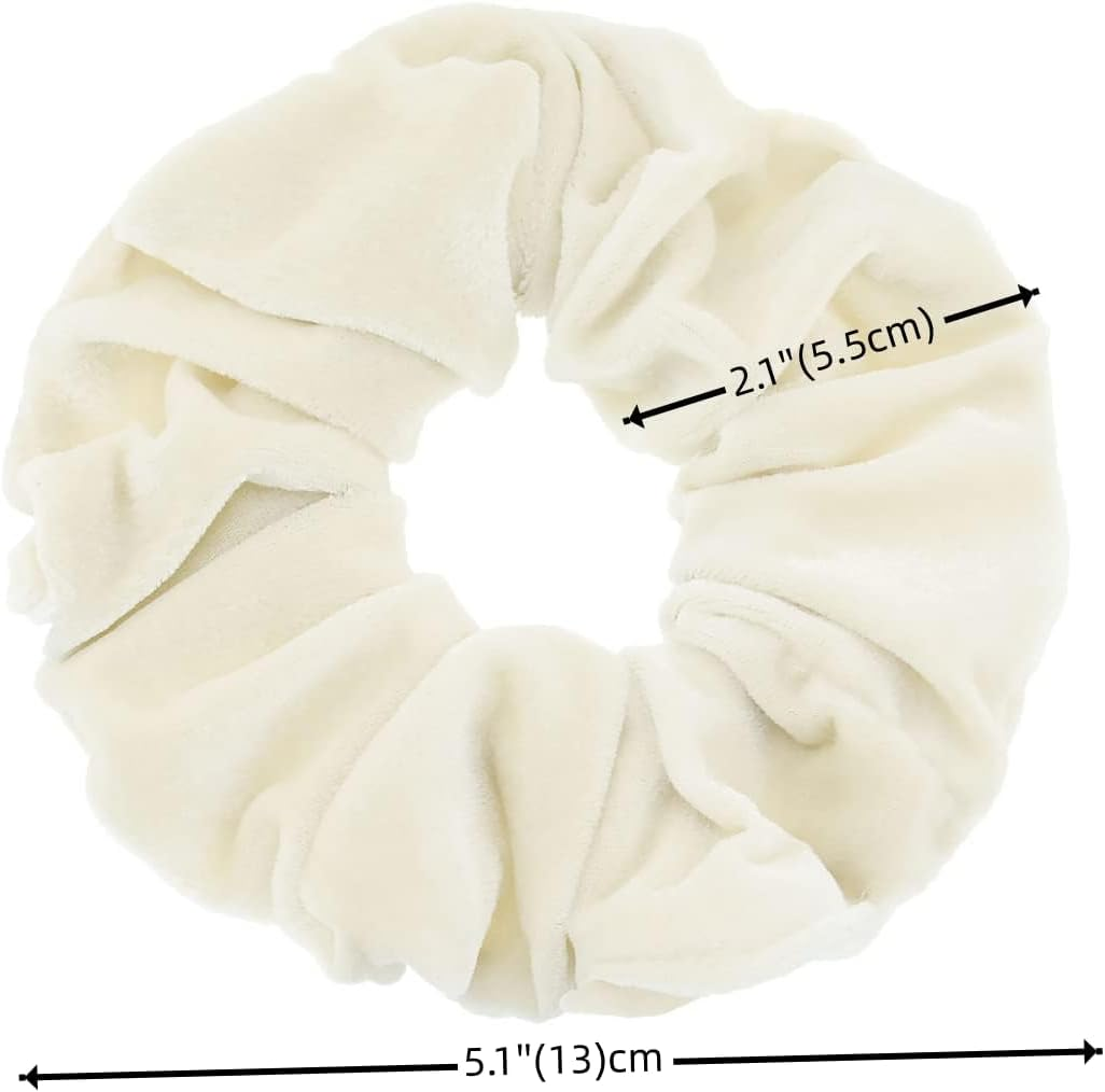 Pack of 2 Large Women Hair Bobbles Velvet Hair Scrunchies Rubber Bands Colourful Elastic Hair Bands for Girls Women Hair Accessories (Cream White) image number 6