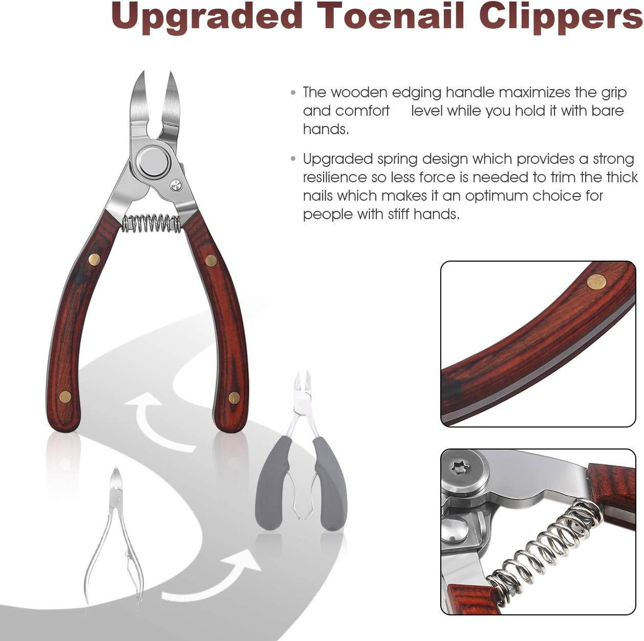 BEZOX Wooden Handle Nail Clippers for Strong Toenails Nail Clippers Set, Nail Clippers with Metal Nail File for Deep, Strong, Thick Ingrown Toenails and Fingernails with Nail File