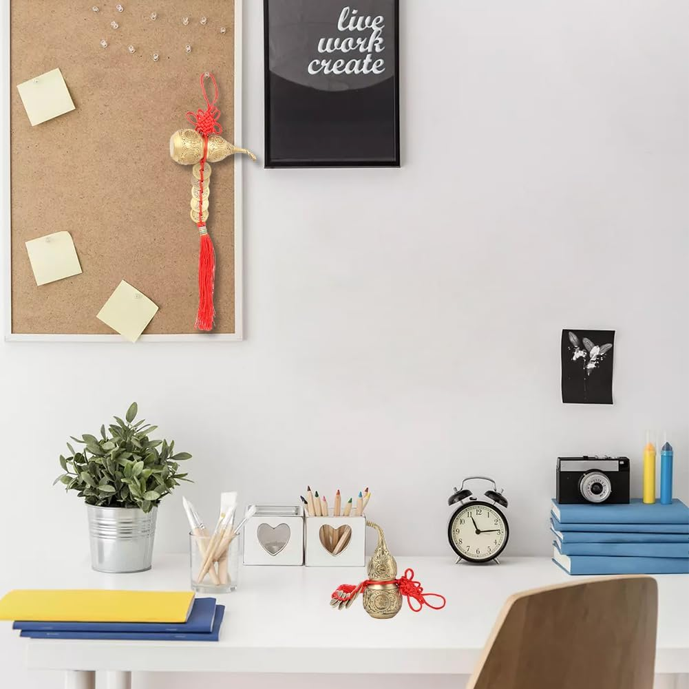 Brass Good Luck Wu Lou Cucurbit Statue Feng Shui Hu Lu Gourd Treasure Peaceful Collectible Figure for Taoist Housewarming Gifts Home Office Car Decoration Ornament Garden Decor Health Prosperity image number 1