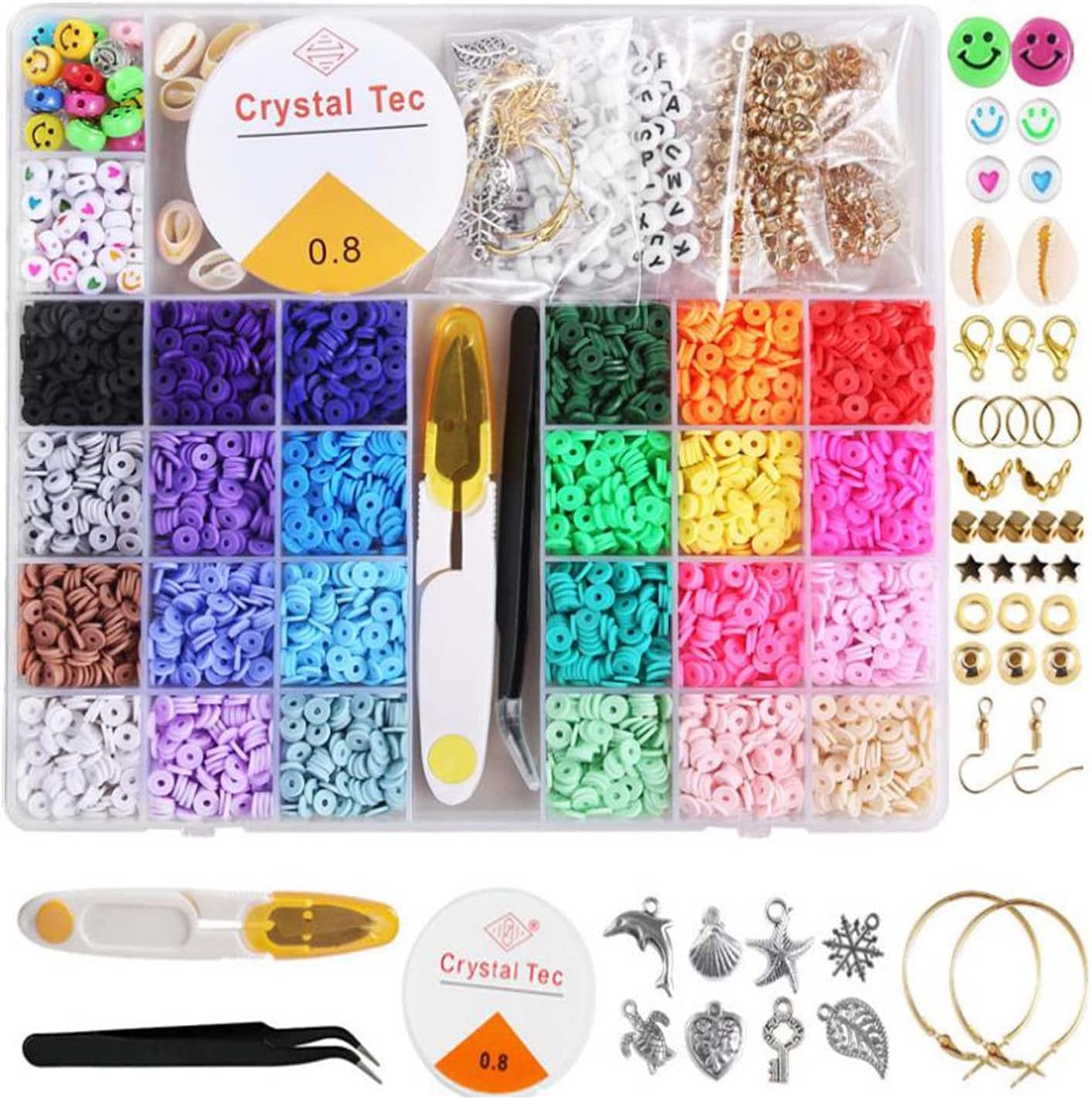 Clay Beads Bracelet Making Kits for Girls,4840 PCS Jewelry Making Kit with 4320PCS 6Mm Polymer Clay Beads, 520PCS Letter Beads, Smiley Face Beads, Charms, Gold Spacer Beads, Pearls for Kids Adults image number 1