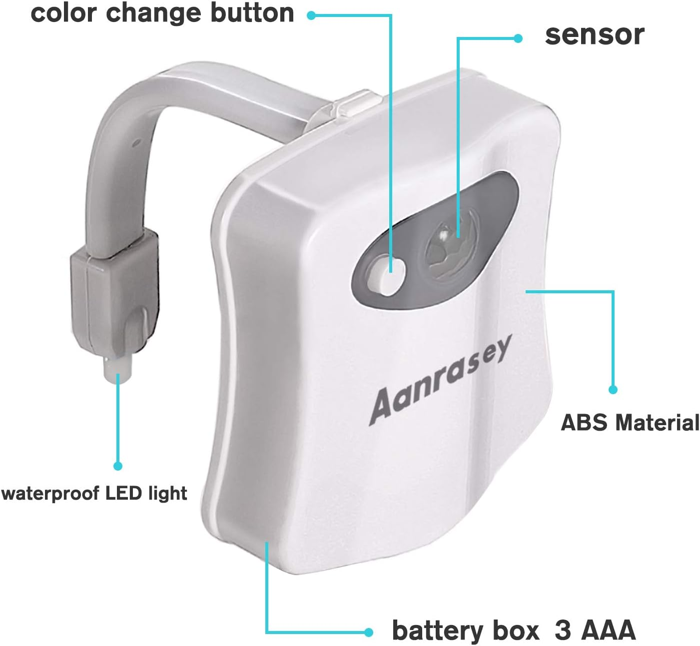 Aanrasey Toilet Night Light, Toilet Bowl Light, Motion Sensor Activated LED Night Light, 8-Color Toilet Light up for Bathroom Decor, Kids Bathroom Set Cool Stuff (2 Pack) image number 4