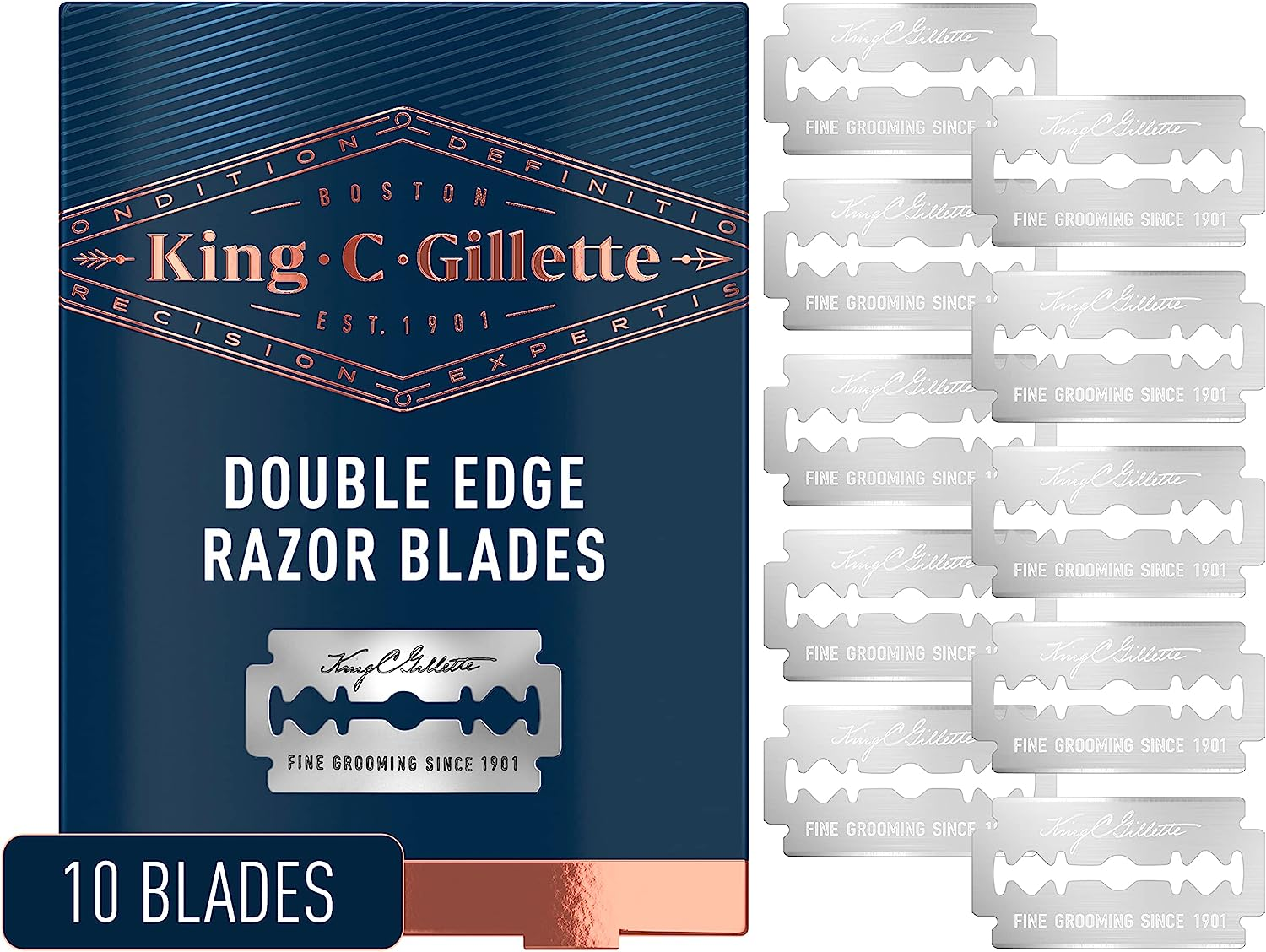 King C. Gillette Double Edge Safety Razor Blades 10 Count, Stainless Steel Platinum Coated Blades image number 5