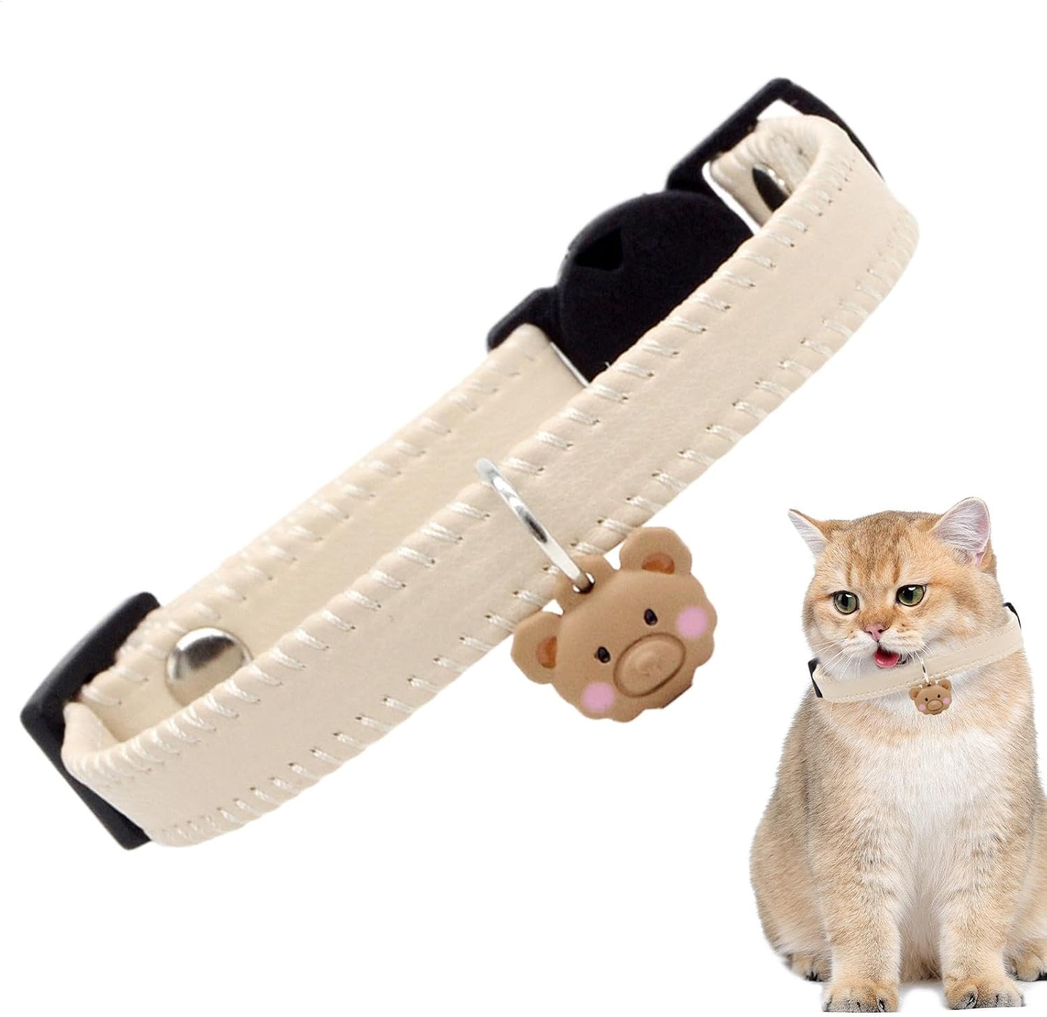 Generic Cat Collar, PU Leather Dog Collar - PU Leather Dog Collar, Quick Release Cat Collar with This Easy to Use Safety Clasp. Secure Buckle Design Makes It Easy to Use, Portable, Pet Supplies