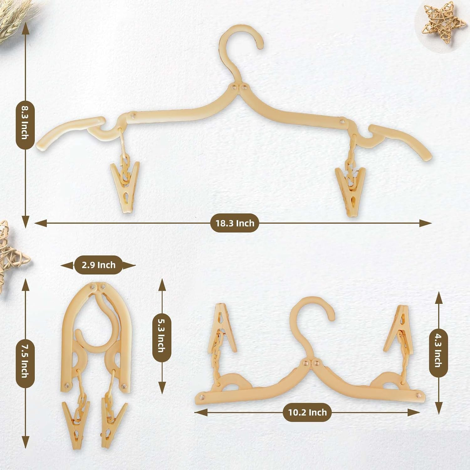 12PCS Foldable Travel Hangers with 24Pcs Clips Portable Folding Clothes Hangers Travel Accessories Foldable Clothes Drying Rack Dorm Hangers Space-Saving Collapsible Plastic Clothes Hangers image number 2