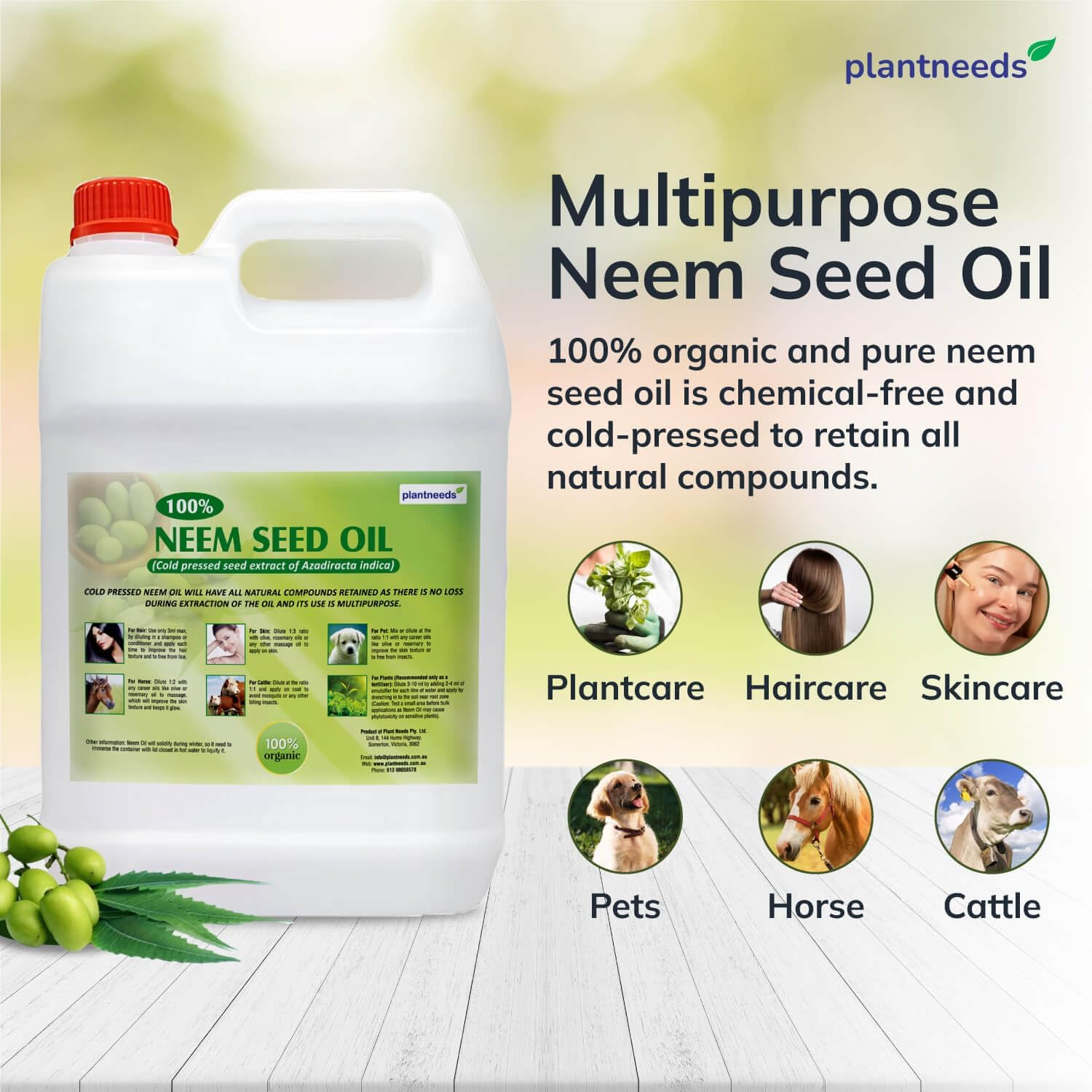 Plant Needs Neem Oil 5 L | 100% Organic Cold Pressed Neem Seed Oil | Multi Purpose Neem Oil for Hair, Skin and Plants | Organic Fertiliser for Plants image number 2