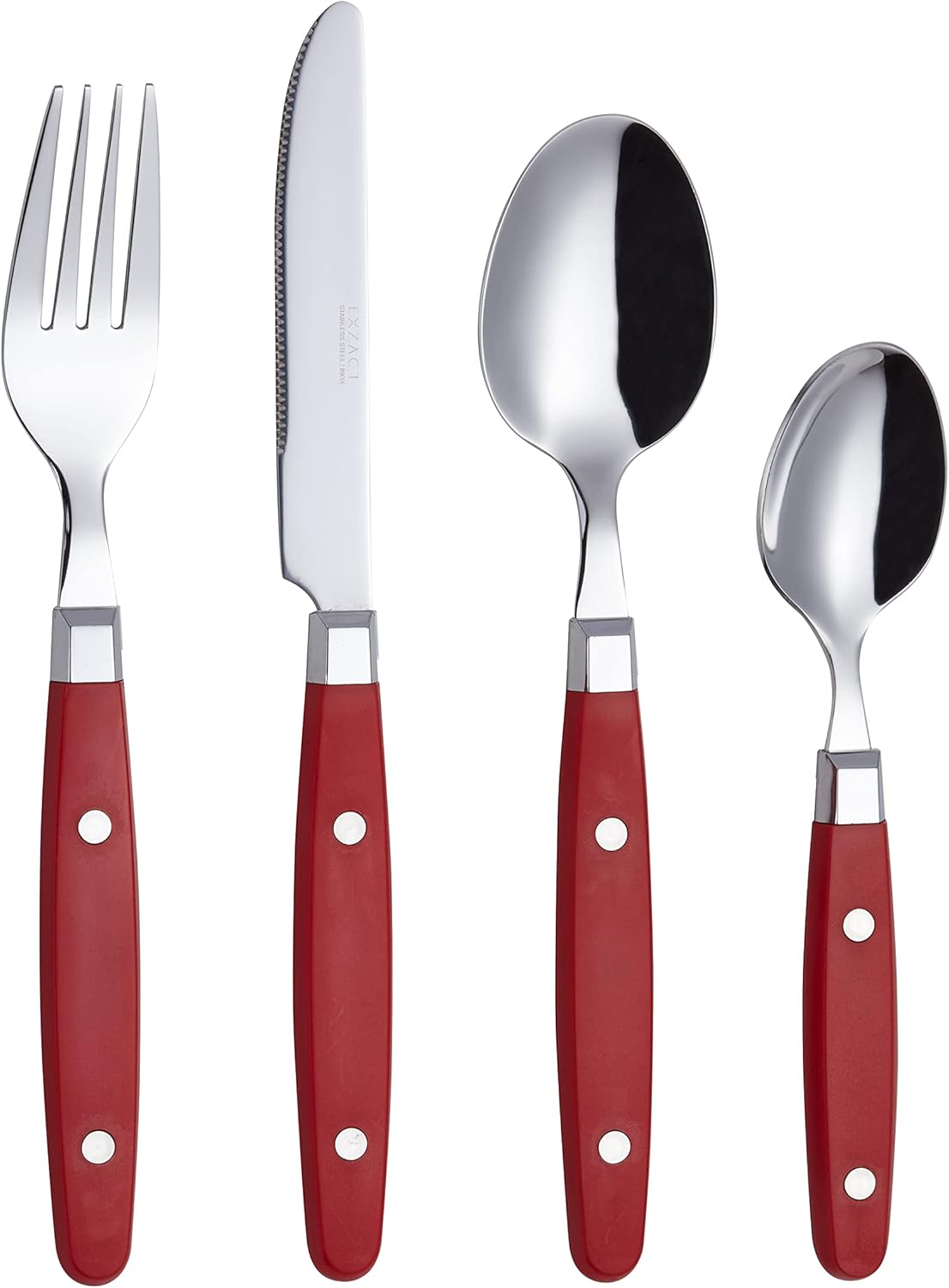 EXZACT Cutlery Set 24Pcs Stainless Steel - with Rivet Craft Handles/Retro Style Flatware - 6 X Dinner Forks, 6 X Dinnerknives, 6 X Table Spoons, 6 X Tea Spoons -Serves 6 (Cream)