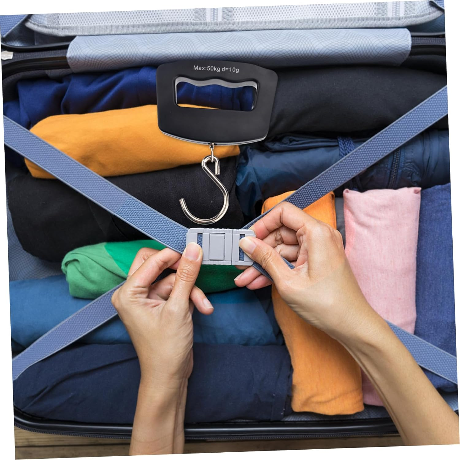 GOOHOCHY 2PCS Digital Hanging Luggage Scale Portable Travel Bag Weigher with Comfortable Handle Large Hook Backlit LCD for Suitcase Baggage Accurate Mini Handheld Scale image number 5