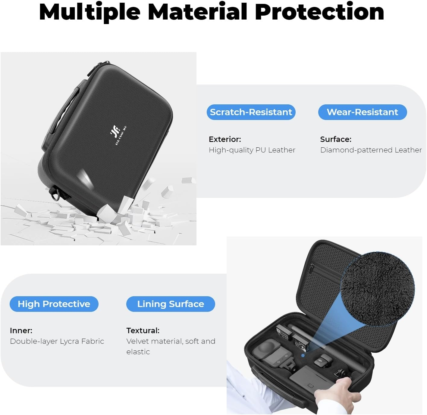 Generic Carrying Case for DJI Osmo 360, Travel Carrying Case with Customized Partitions for DJI Osmo 360 Accessories, Portable PU Leather Bag with Shoulder Strap and Carry Handle (Black)