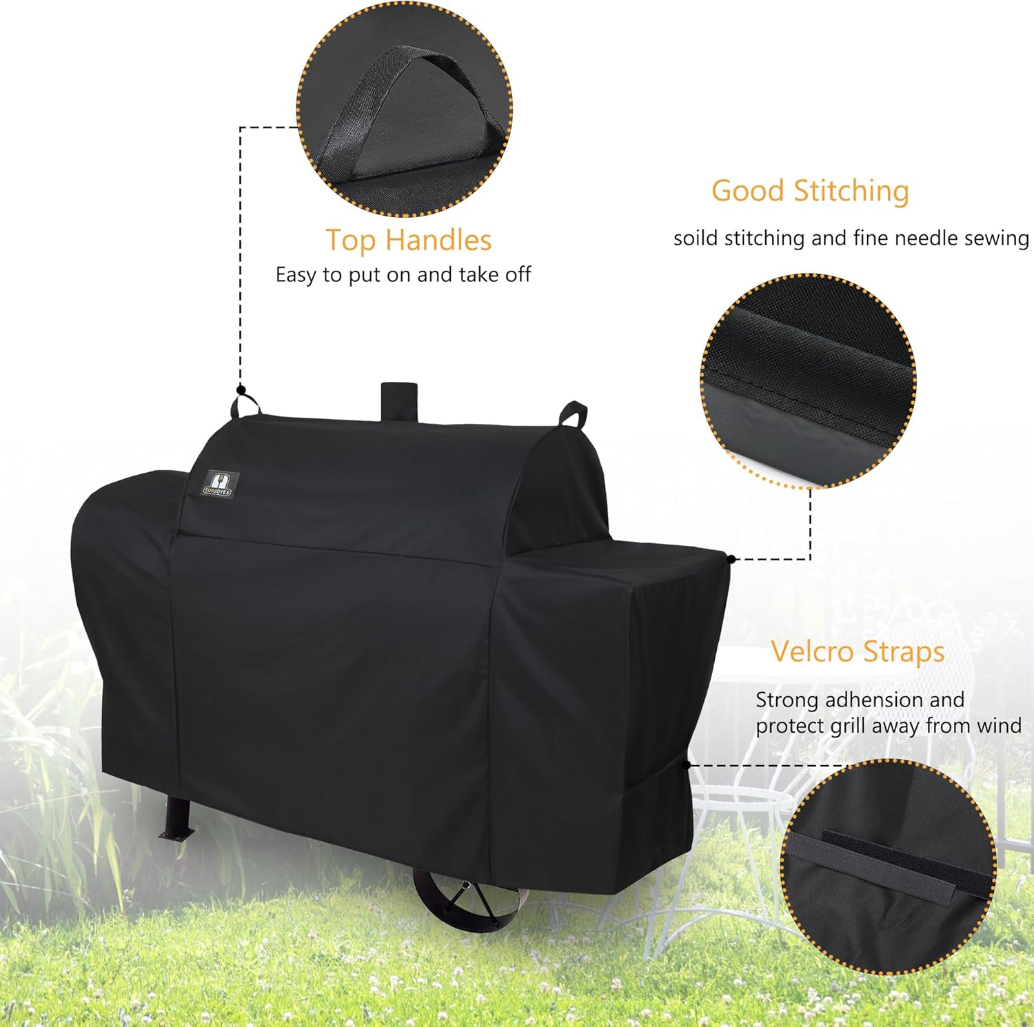 SUPJOYES Grill Cover for Oklahoma Joe'S Longhorn Combo Grill, Heavy Duty Waterproof, Fits 75" W X31 D X41.5 H, Gray or Black, Polyester, Hook and Loop Closure image number 5