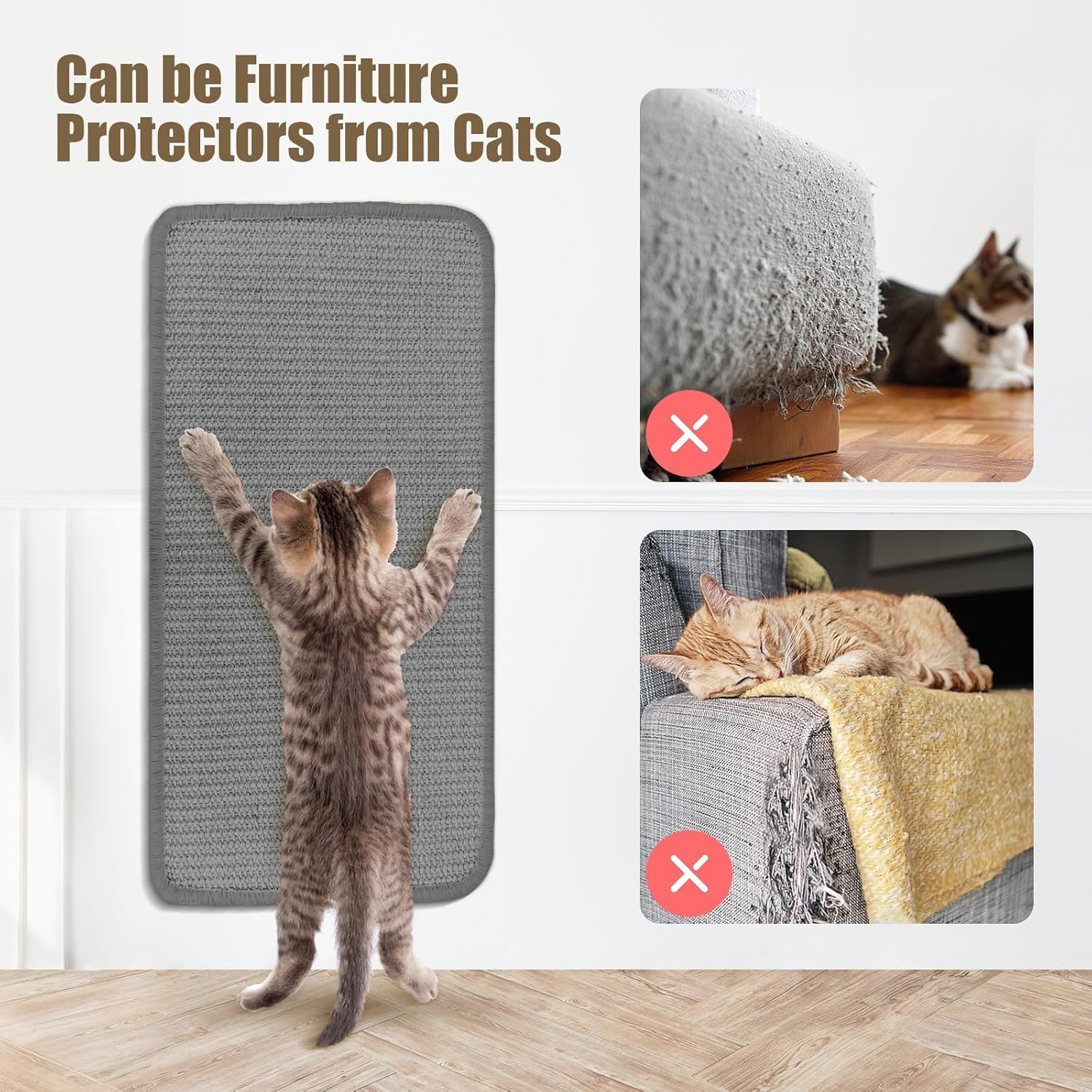 2-Piece Cat Scratching Mat, Sisal Mat, Cat Scratching Boards 50 X 25 Cm, Scratching Mat, Cat Wall with Adhesive Tape, Scratching Mat, Durable Sisal Rug, Cats, Cat Scratching Board, Doormat Furniture image number 5