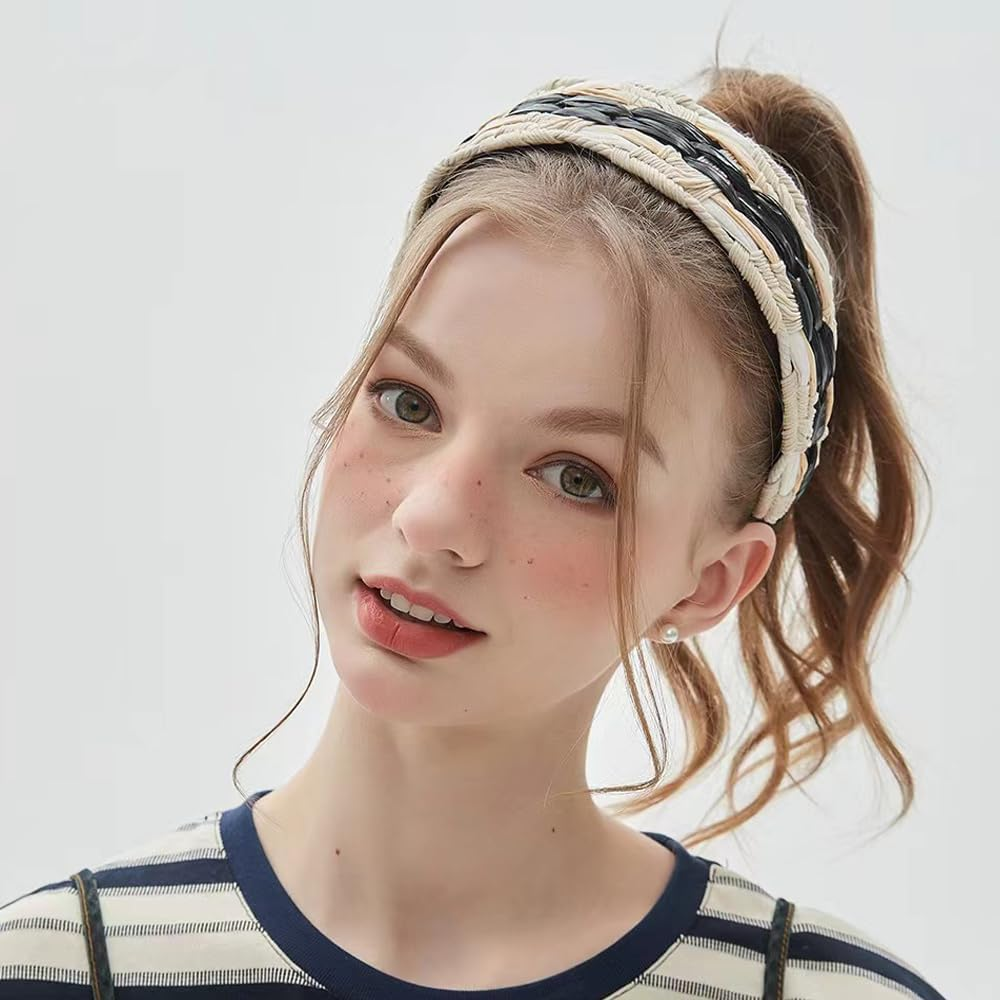 Zinzin Straw Braided Headbands for Women Trendy, Boho Wide Braided Headbands Non Slip Fashion Head Band for Women'S Hair Fashion Hair Accessories for Women Gril image number 2