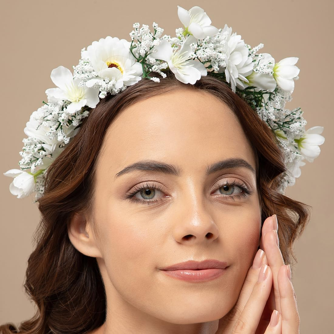 Radhu & Kabby Tiara for Women | Flower Head in White Colour | Elegant Floral Crown Headband for Birthdays, Photoshoots, and Special Occasions | Adjustable Hair Accessory image number 3