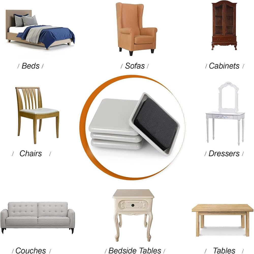 Lyhaogao 24Pcs Self Stick Furniture Sliders for Carpet Adhesive Moving Pads, Square Furniture Glides for Sofa,Bed,Dresser, No Tool Beige Carpet Sliders to Protect Floors and Easy Furniture Moving image number 6