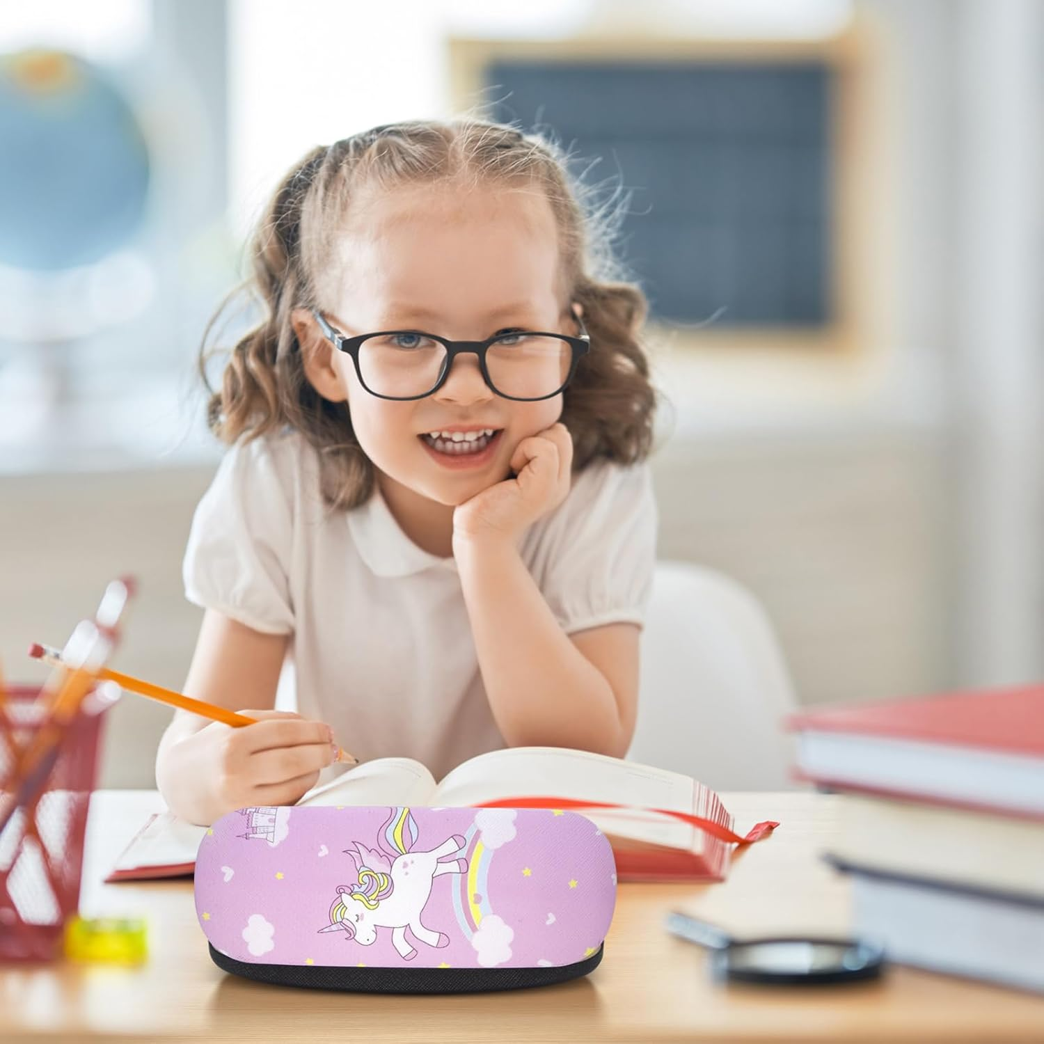 3 Pcs Kids Glass Cases Hard Shell, Protective Eyeglass Case with Cleaning Cloth, Portable Glasses Case for Kids Women Men Students, Multi image number 5