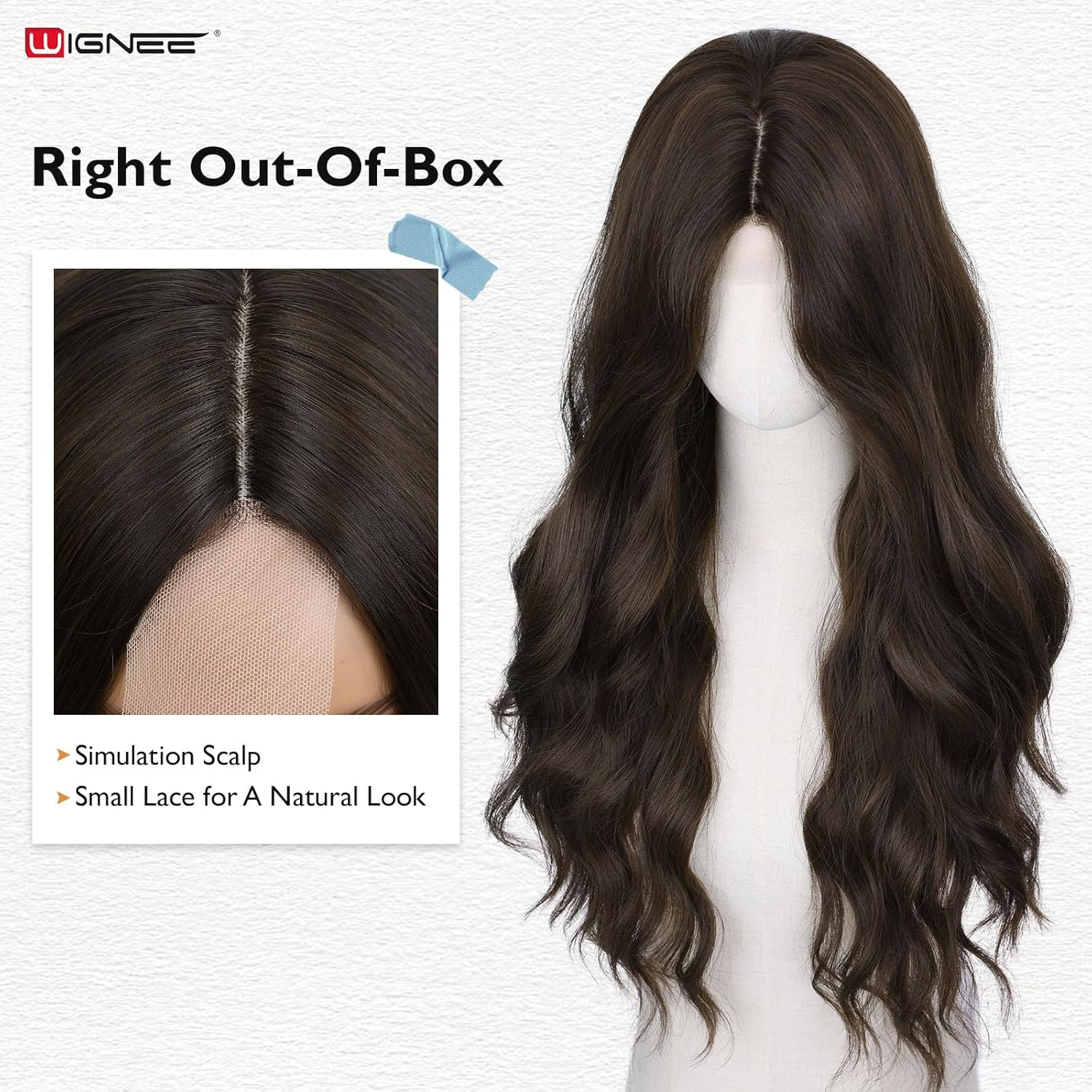 Long Wavy Wig Middle Parting Dark Brown 26 Inch Long Brown Wigs for White Women Brown Hair Wig Natural Looking Long Wigs For - Dark Brown image number 6