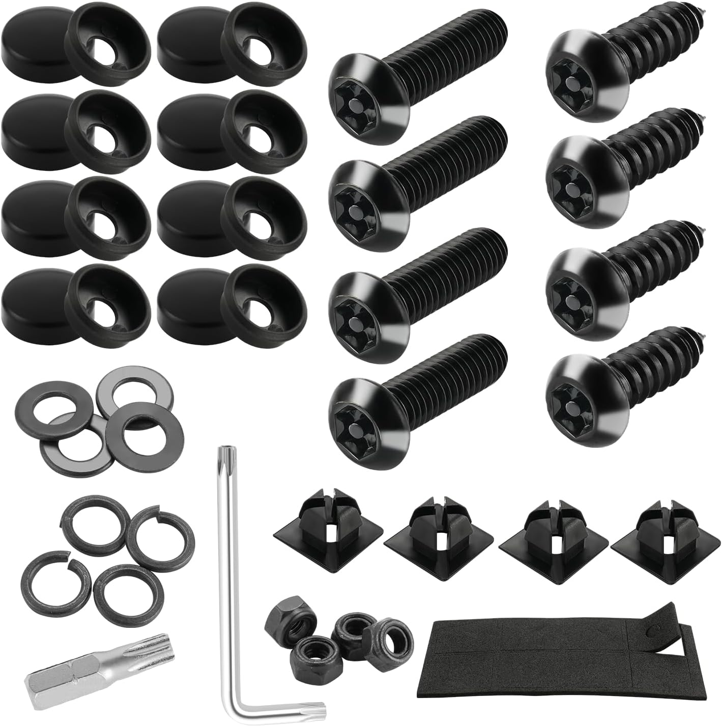 Livtee anti Theft License Plate Screws Kits for Securing Frames and Covers, M6 (1/4") Tamper Proof Screws, Fastener Nut, Caps Cover for Front Rear Frame Holder Mounting - Black image number 2