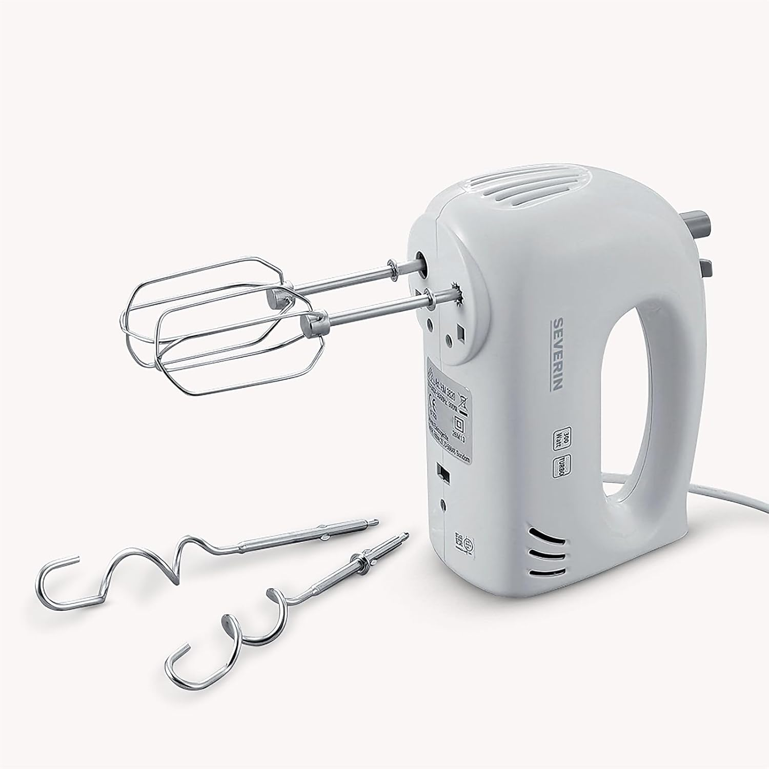 SEVERIN HM 3820 Hand Mixer, 5 Speed Levels, Turbo, Stainless Steel Whisks & Dough Hooks, White image number 6