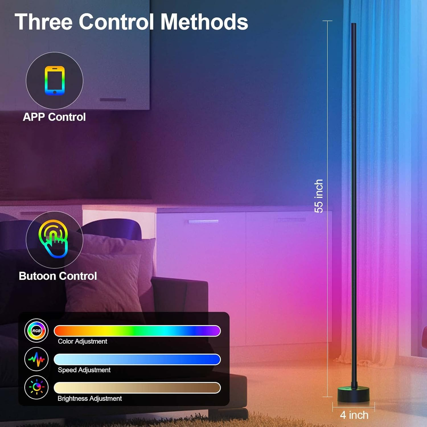 Corner Floor Lamp, 2 Pack LED Corner Lamp, Smart RGB Floor Lamp with 16 Million DIY Colors & 68+ Scene, Music Sync for Living Room, Bedroom, Gaming Room image number 5