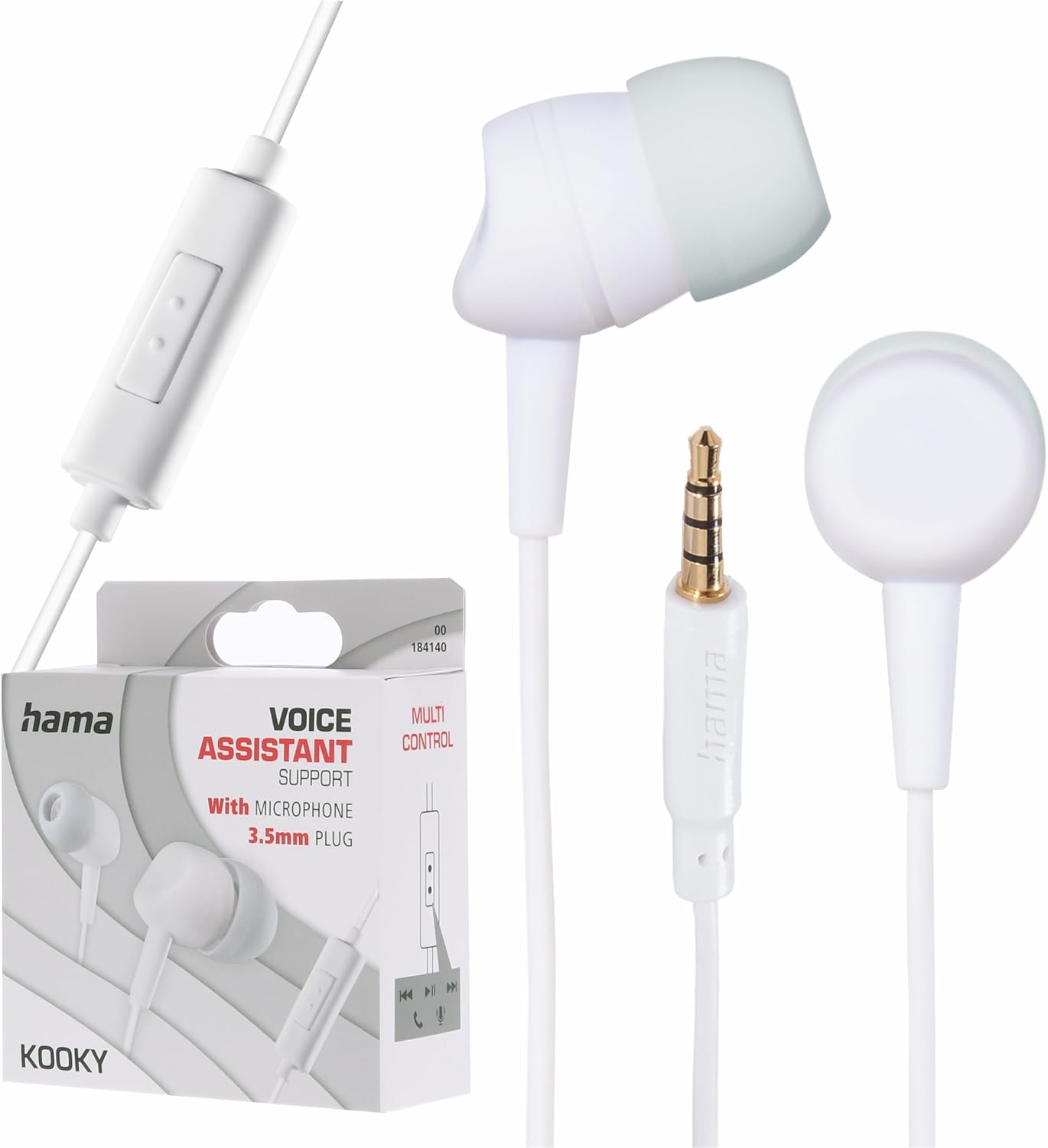 Hama Kooky Hi-Fi In-Ear Stereo Wired Earphones Light Grey White Microphone Noise Cancelling