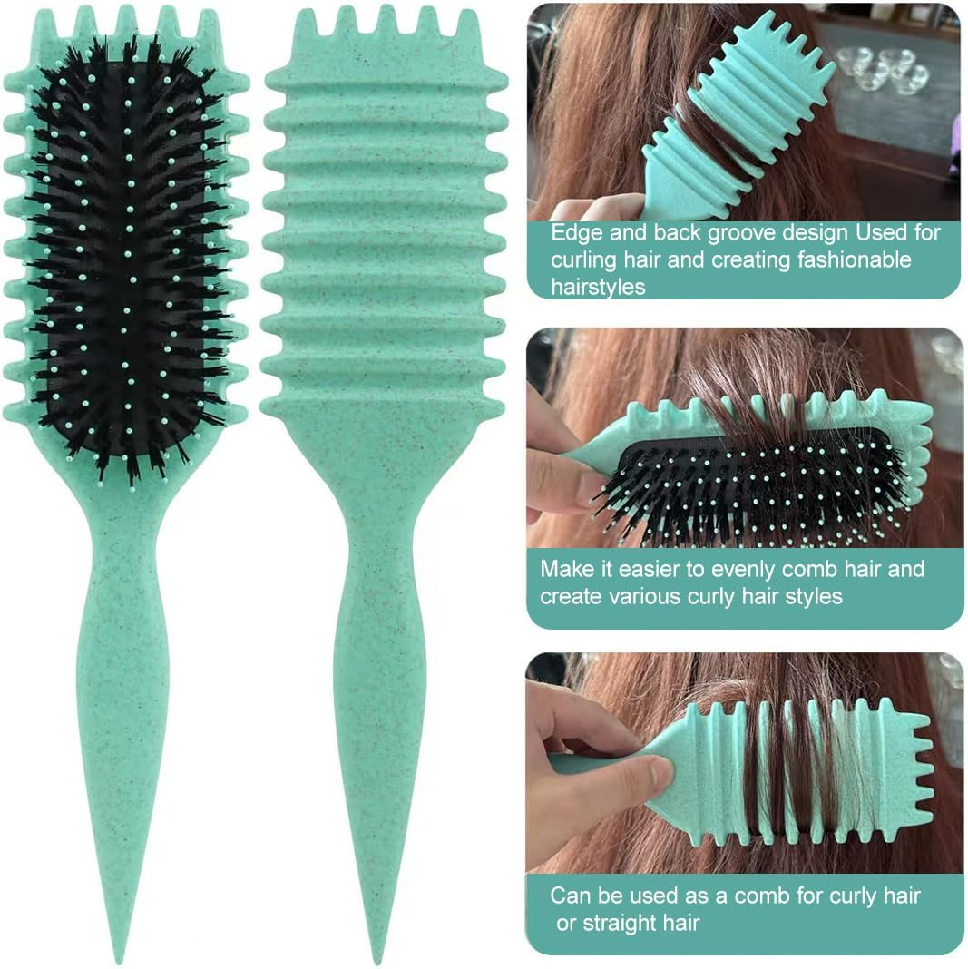 1 Pcs Brush Curl, Curl Defining Brush, Boar Bristle Hair Brush Styling Brush for Detangling, Boar Bristle Hair Brush for Define and Shape Curls, Green image number 2