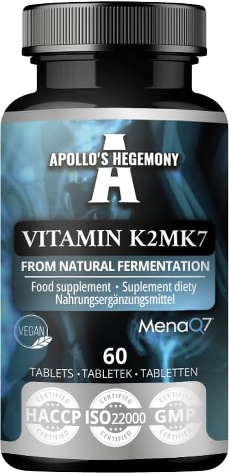 Vitamin K2 MK7 60 Vegan Tablets - 100 &Mu;g per Portion - up to 4-Month Supply - for Bone Health and Blood Clotting Support - Dietary Supplement - by Apollo&rsquo;S Hegemony image number 3