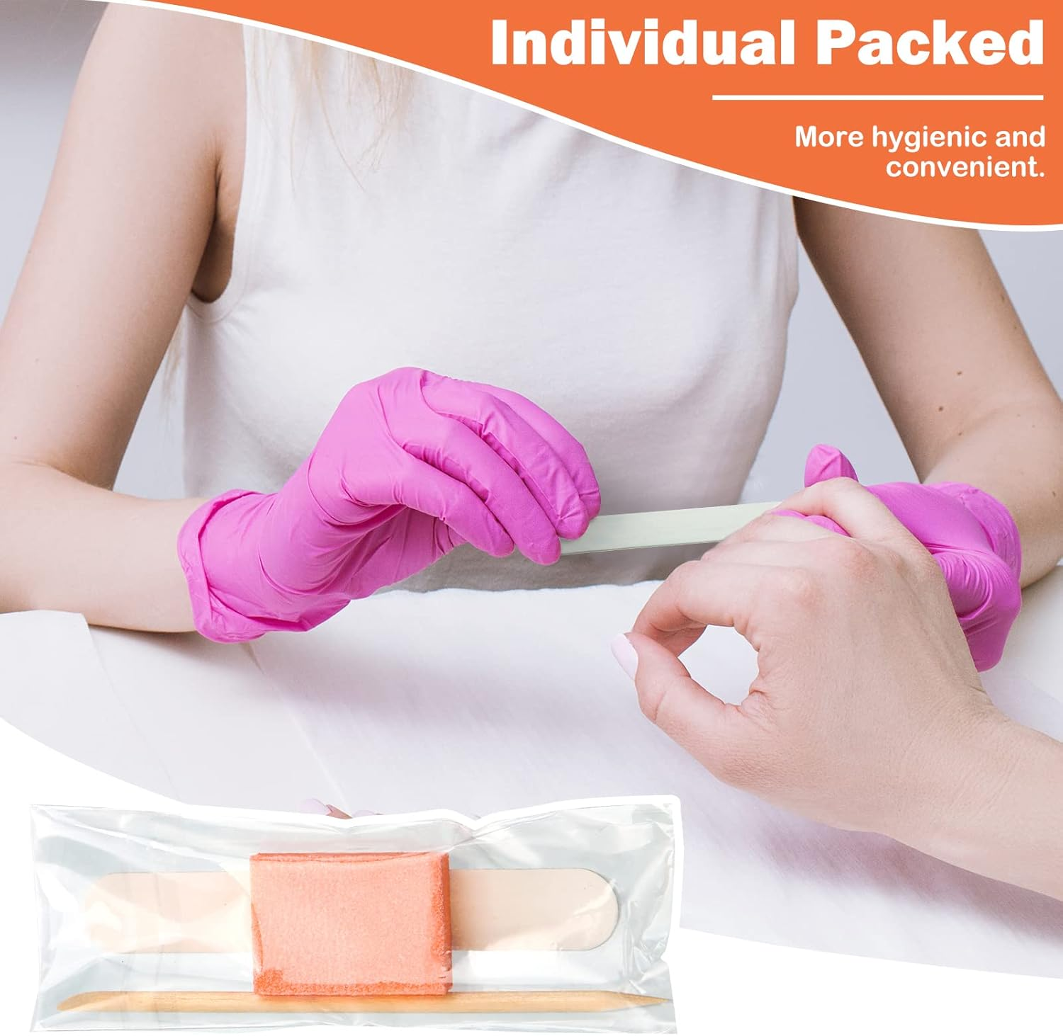 120 Sets Disposable Manicure Kit Basics 3 Pieces Nail Kit, White Wood Nail File 180/180 Grit, Orange Mini Buffer 100/180 Grit, Individually Packed Mini Pedicure Set for Fingernails Toenails image number 3