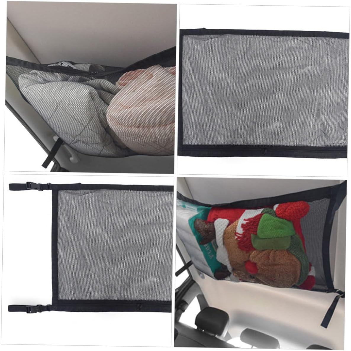 STAHAD Adjustable Car Roof Mesh Bag Organizer with Zippered Straps Breathable Polyester Storage Net for Clothes Pillows Blankets Interior Hanging Pouch for Vehicle Ceiling
