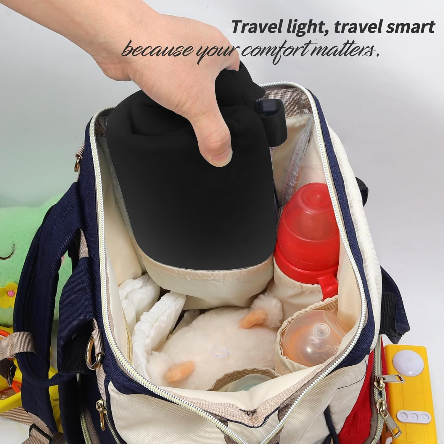 Toddler Airplane Travel Bed &ndash; Portable Kids Seat Extender for Airplane, Baby Travel Sleep Essentials with Drawstring Bag, 31.3 X 17.3 Inches, Black image number 4