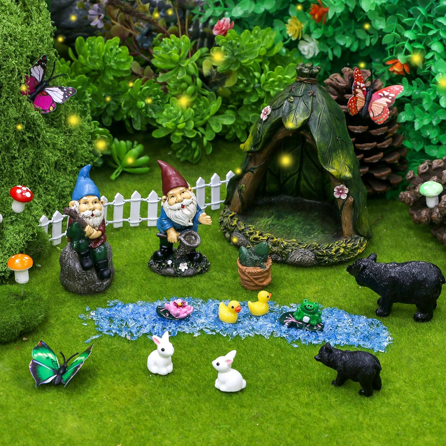 Bangbangda Outdoor Miniature Gnome Garden Kit- Fairy Houses Village Accessories Set Fishing Gnome Figurines Statue Patio Cake Topper Decor for Boy Girl Mother Girlfriend Birthday Gifts image number 1