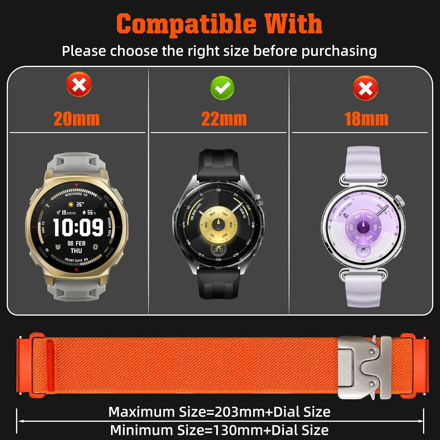 Hinnwer 22 Mm Nylon Strap for Huawei Watch GT 6 46 Mm/Watch GT 6 Pro/5/Gt 5/GT 5 Pro/Gt 4/4 46 Mm, Elastic Sport Parachute Closure, Braided Band for Huawei Watch Ultimate 2, 22Mm, Nylon image number 3