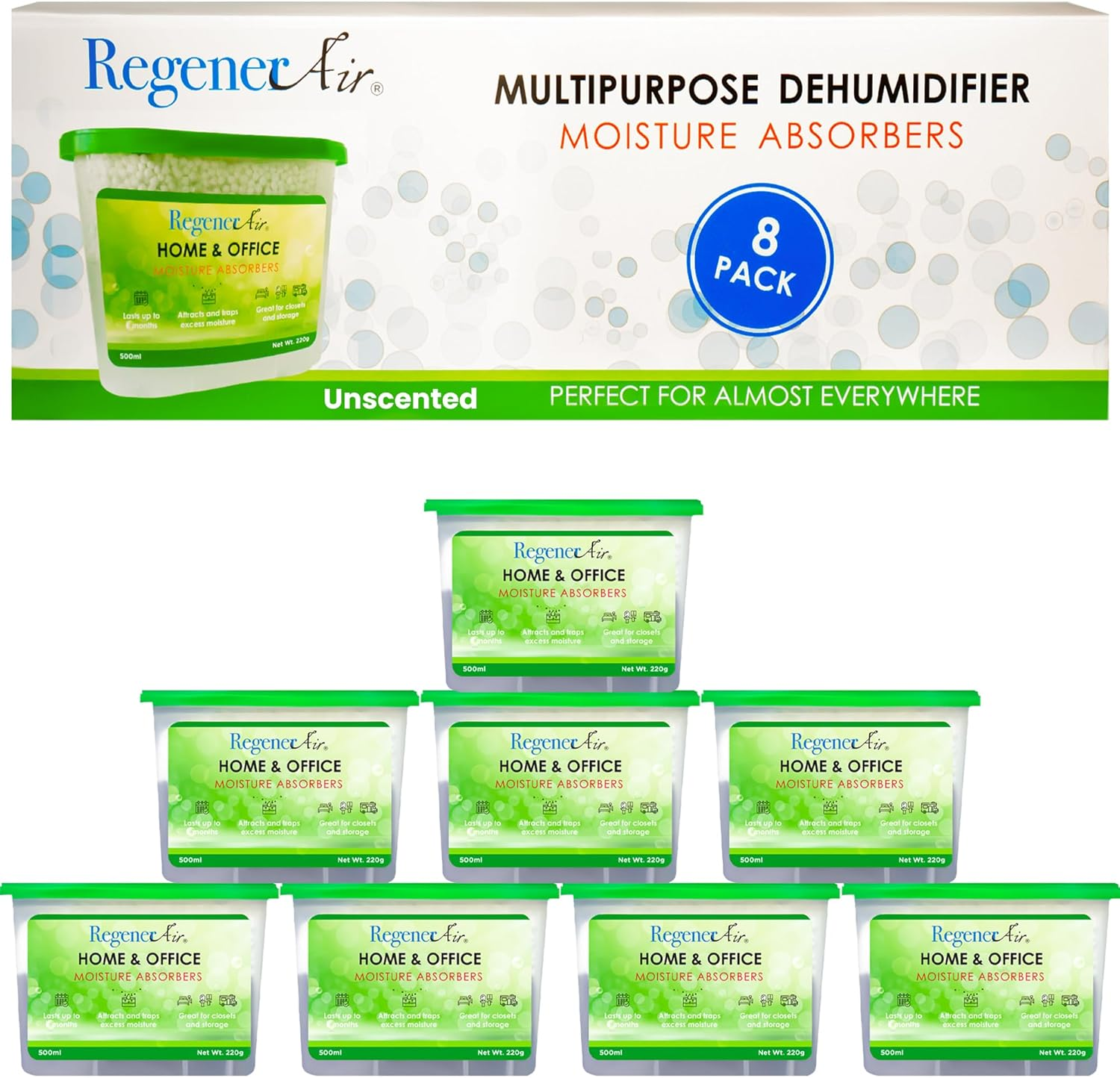Regenerair Moisture Absorber Dehumidifier Purifier Unscented 8 Pack for Closet Bathroom Laundry Kitchen Office Condensation Mold image number 1