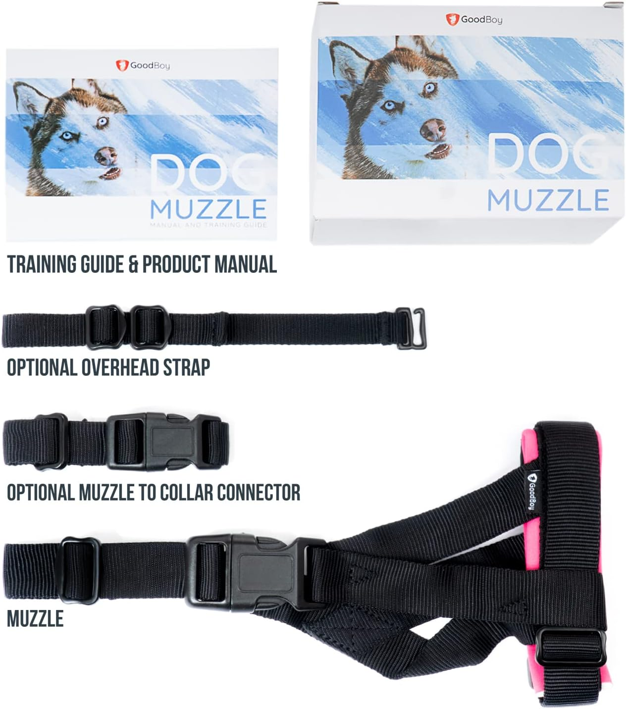 Gentle Muzzle Guard for Dogs - Prevents Biting and Unwanted Chewing Safely &ndash; New Secure Comfort Fit - Soft Neoprene Padding &ndash; No More Chafing &ndash; Training Guide Helps Build Bonds with Pet (L, Pink)