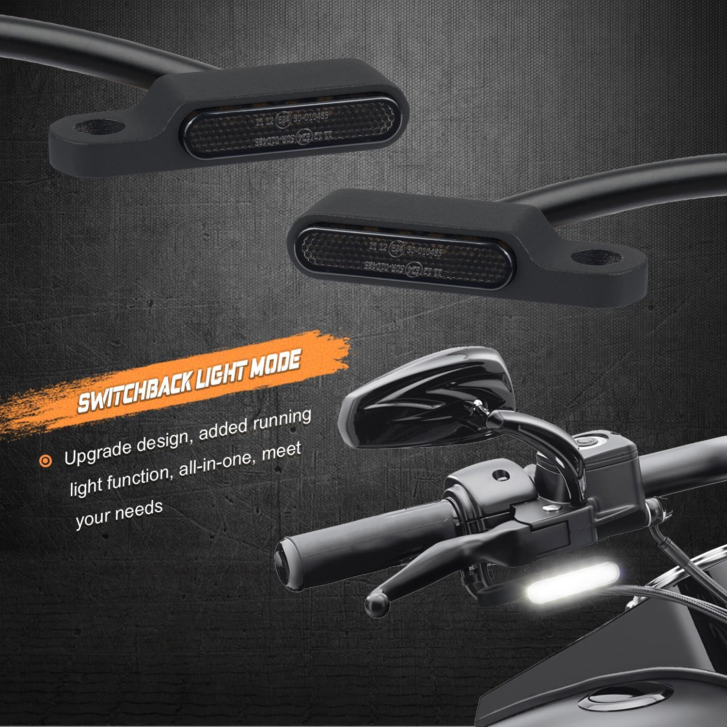 NTHREEAUTO Handlebar LED Turn Signals Mini Motorcycle Blinkers Front Running Light Universal Compatible with Harley Sportster Dyna Honda Shadow Kawasaki Vulcan Yamaha V-Star Road Star - Black image number 4