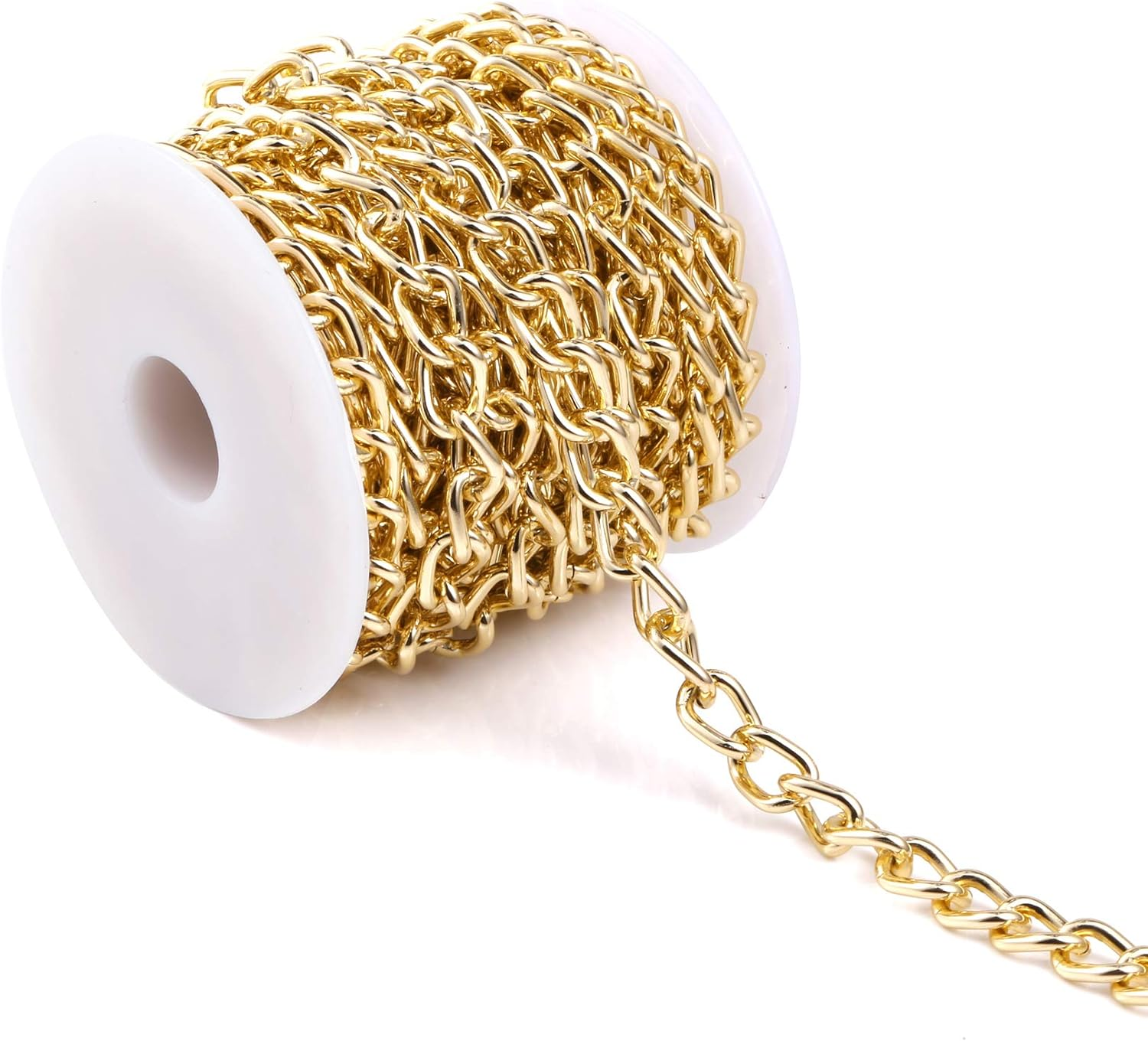 ALEXCRAFT 16.4Feet Gold Plated Brass Curb Chain Twisted Chunky Link Chains Bulk with Spool for Jewelry Making