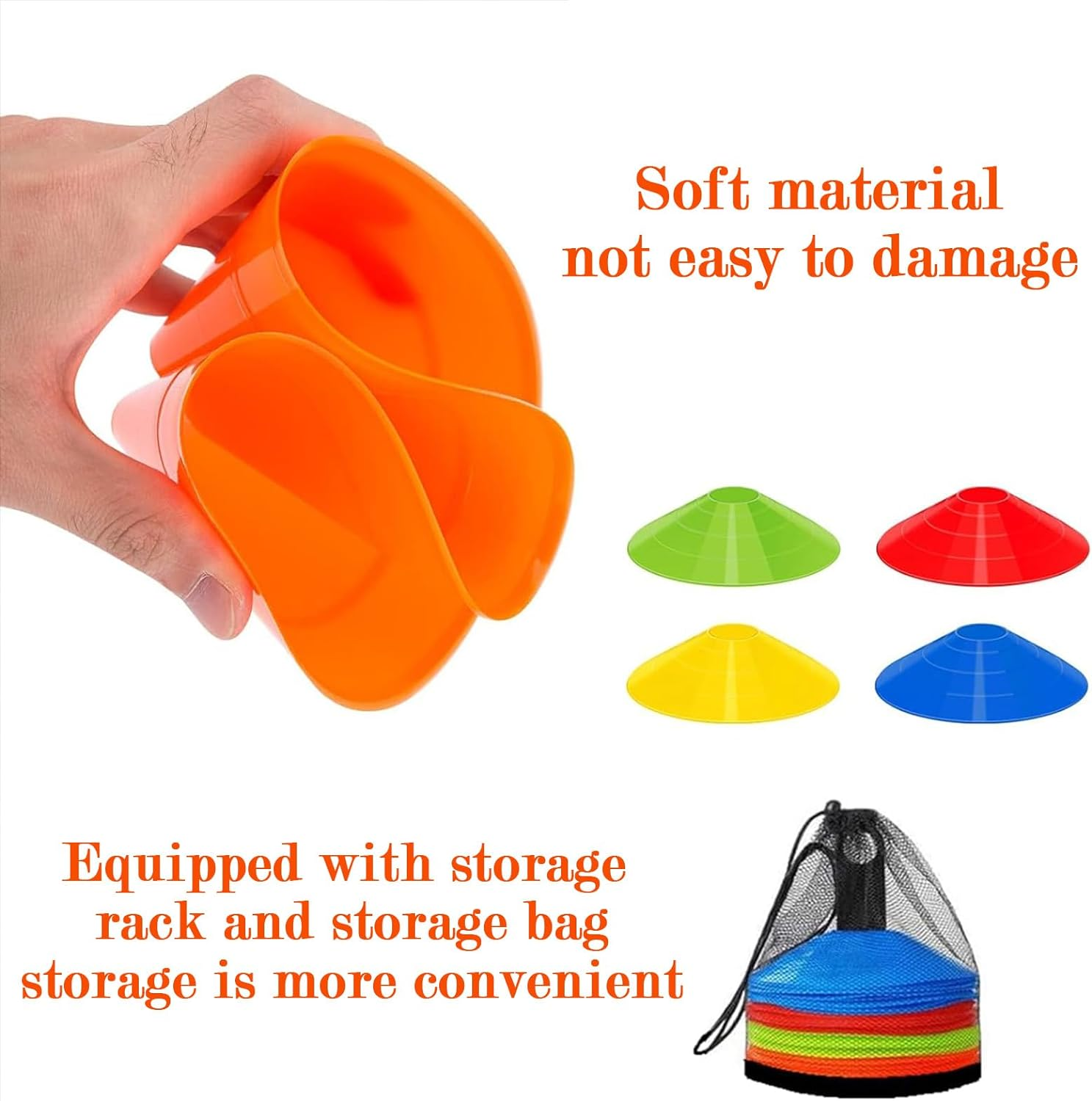 Cones,50 Soccer Cones,Cones Sports with 2 Whistle and Carry Bag,Agility Training Equipment for Training, Soccer Training, Basketball, Kids, Sports, Field Cone Markers and Other Sports and Games image number 1