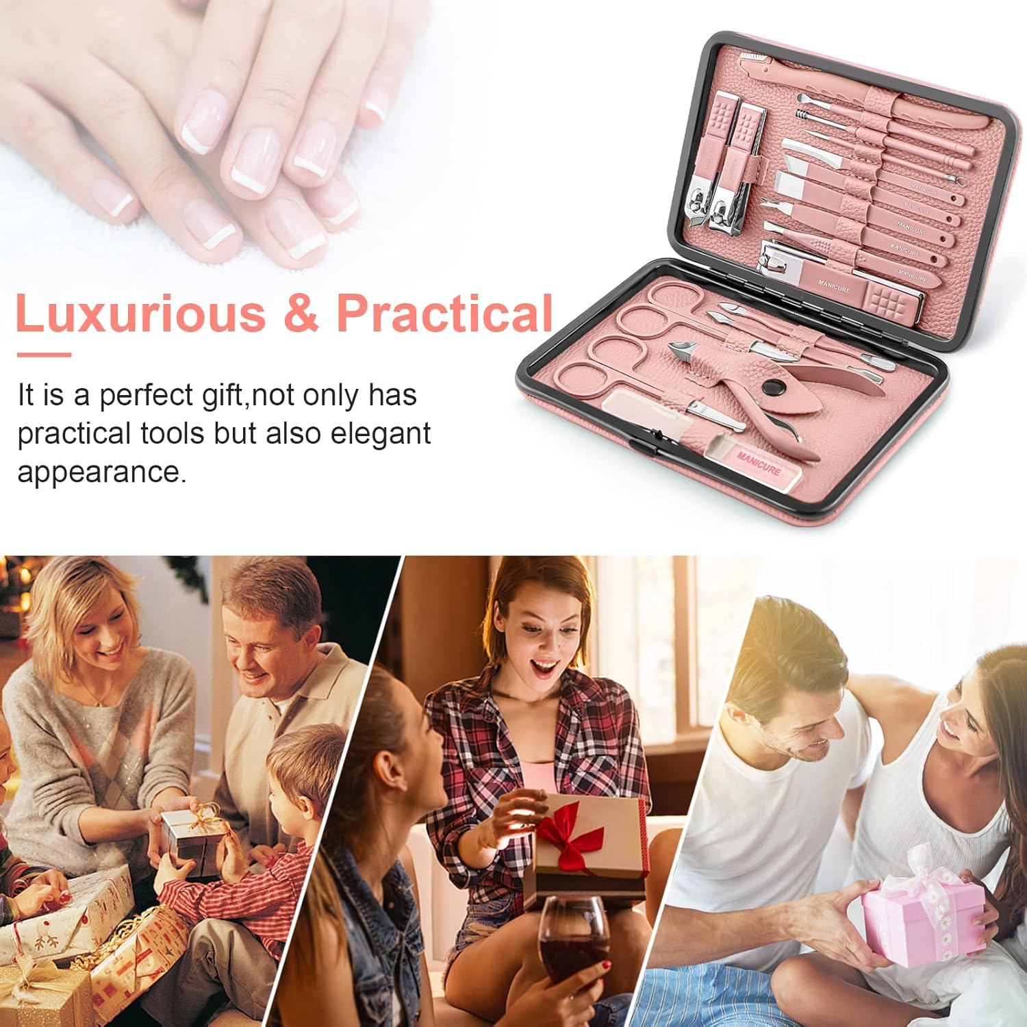 Manicure Set Professional Pedicure Kit Nail Clippers Kit - 18 Pcs Nail Care Tools - Grooming Kit with Luxurious Upgraded Travel Case(Pink) image number 3