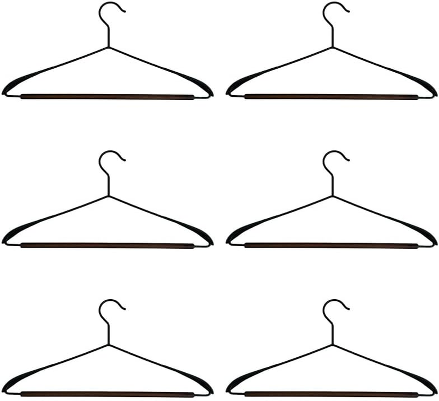 AIMALL 6Pcs Nordic Style Seamless Clothes Hangers 16.9X8.3In Black Iron-Wood Non-Slip Beech Wooden Hanger Set for Closet Coat Shirt Pants Heavy Duty Hanging Storage image number 4