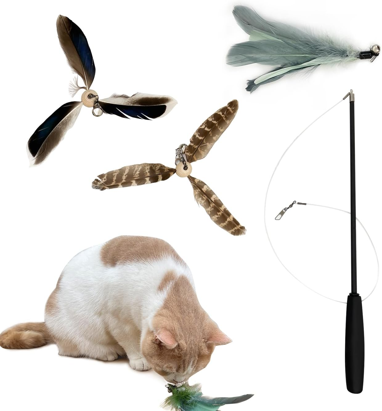 Cat Toys Natural Feather Cat Wand with 3-PCS Refills Chemical-Free Indoor Play for Cats image number 2