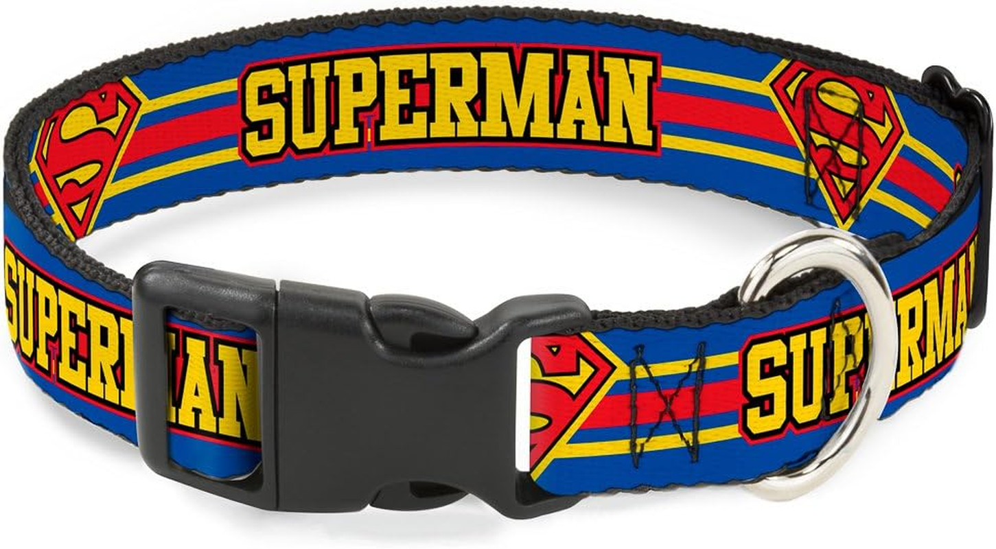 Buckle-Down Plastic Clip Dog Collar, Superman with Shield Stripe Blue/Yellow/Red, 15 to 26 Neck Size X 1.0 Inch Width image number 2