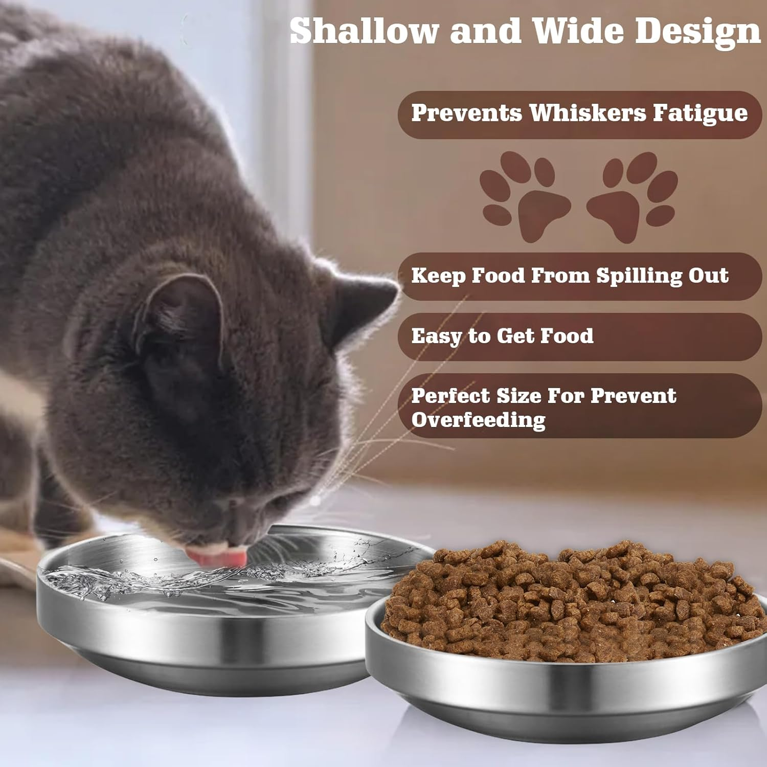 HOMURY Pack of 2 Cat Bowls Stainless Steel Cat Bowls Flat Cat Bowls Metal 304 Feeding Bowl Cat Water Bowl Cat Drop-Proof and Easy to Clean Cat Bowl for Small, Medium Dogs Cats image number 6