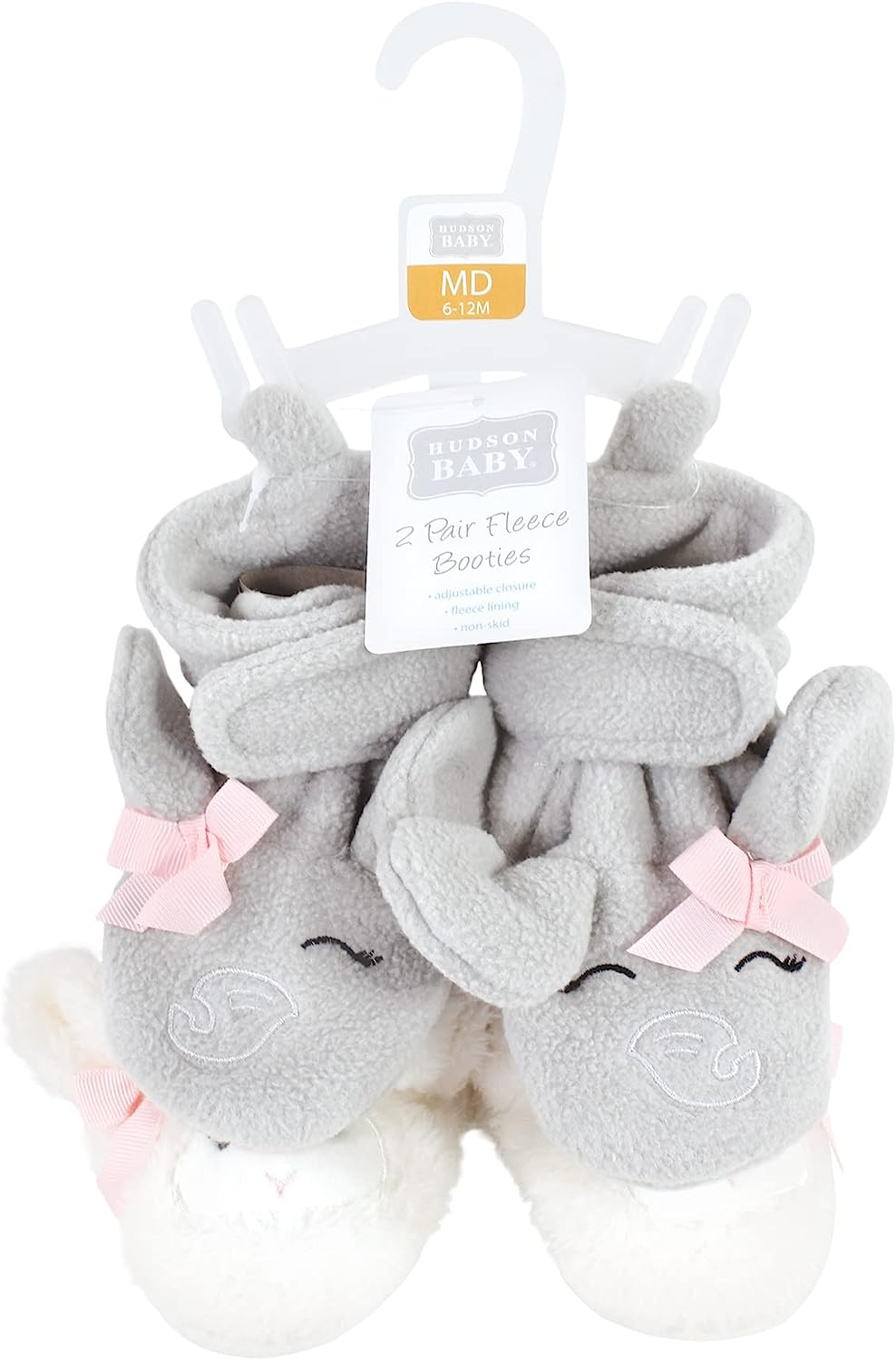 Hudson Baby Unisex Baby Animal Fleece Booties 2-Pack, Gray Elephant Lamb image number 4