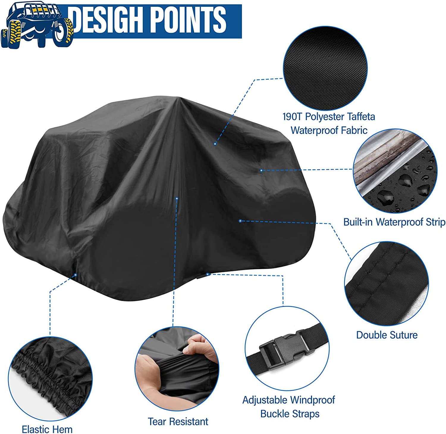 ATV Cover Waterproof, Heavy Duty Windproof Quad Covers, All Weather Protection 4 Wheeler Covers Fit for Kawasaki, Honda, Polaris, Yamaha, 86'' (Black, XXL) image number 4