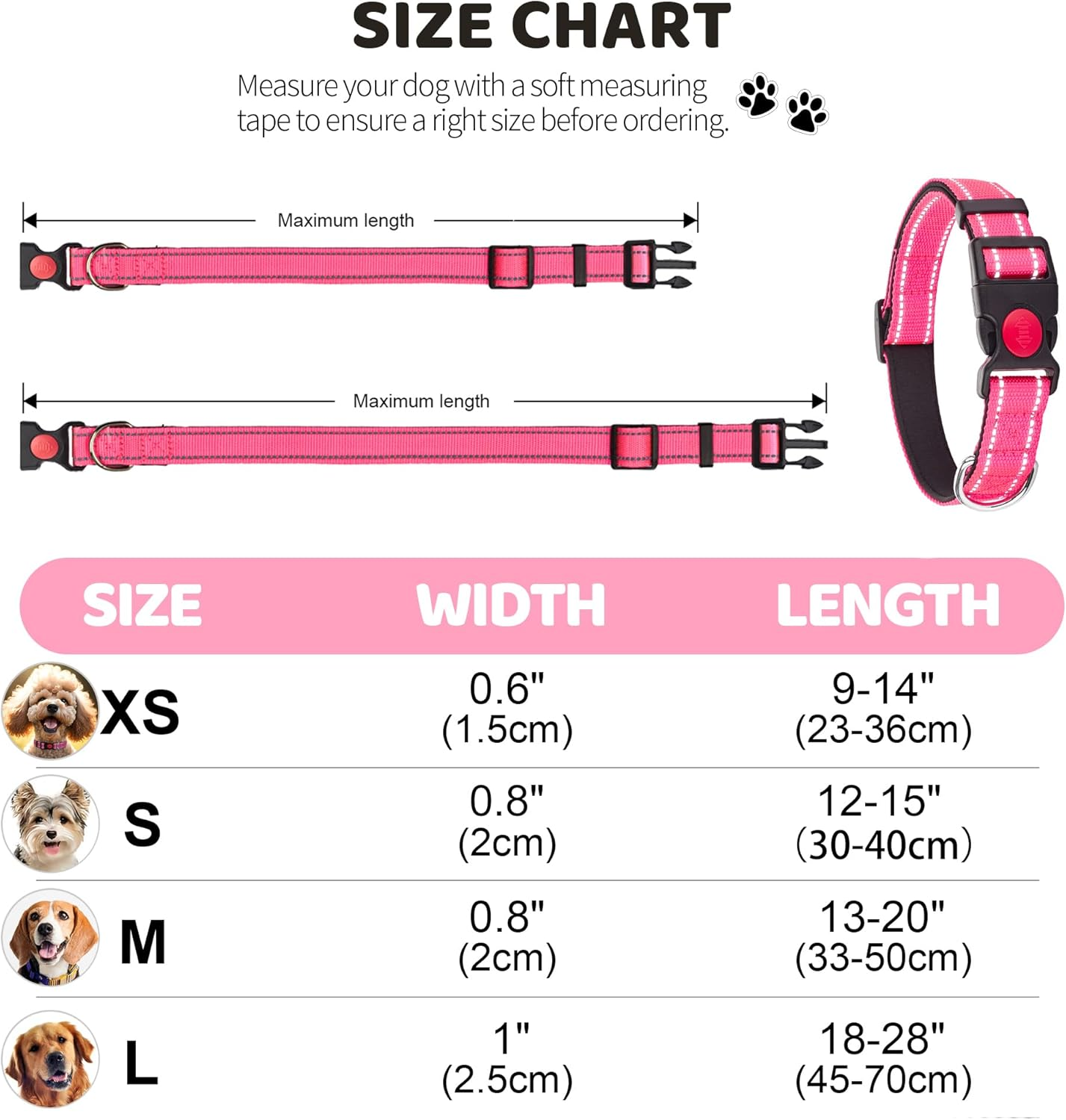 2 Pack Reflective Dog Collars for Medium Dogs Girl Boys,Nylon Durable Soft Padded Neoprene Male Female Dog Collars for Small Puppy Extra Large Dogs with Quick Release Safety Buckle,Pink,Blue,M image number 2