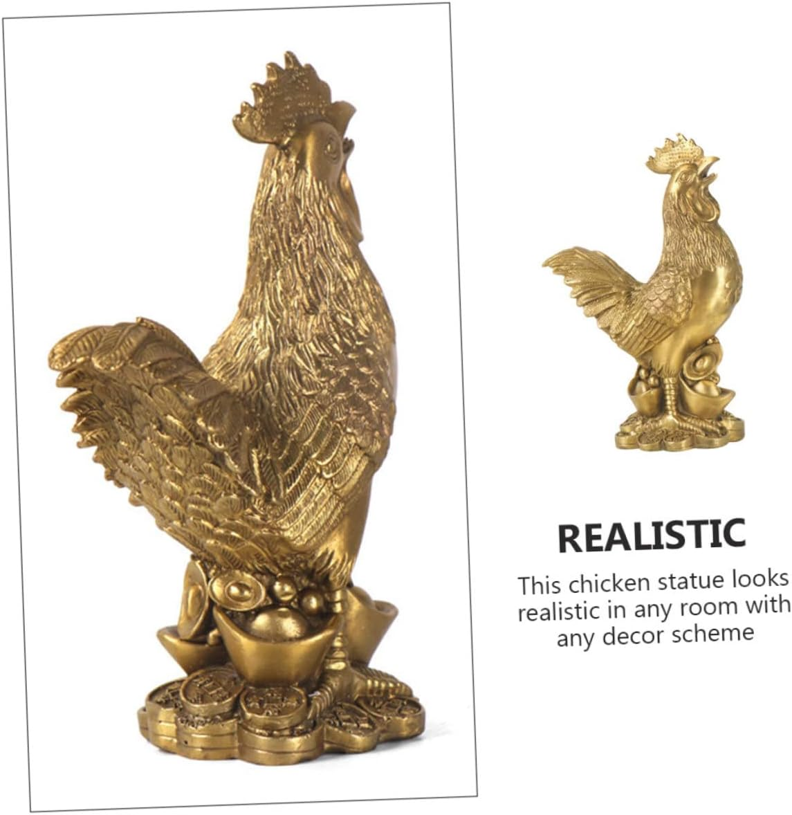 Yardenfun Creative Brass Chicken Decoration Retro Rooster Figurine for Home Desktop Decor Unique Animal Sculpture for Office and Living Room Vintage Style Ornament image number 2