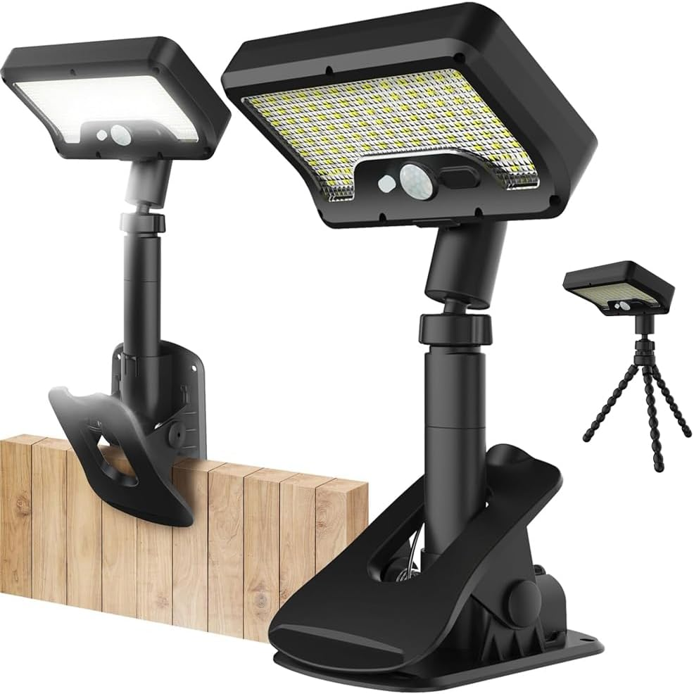 Clip on Solar Lights Outdoor 92 Leds 600LM Bright Solar Fence Lights with Motion Sensor, 360&deg; Rotatable IP65 Waterproof 3 Modes Powered Clamp Light for Deck Gutter Patio image number 4