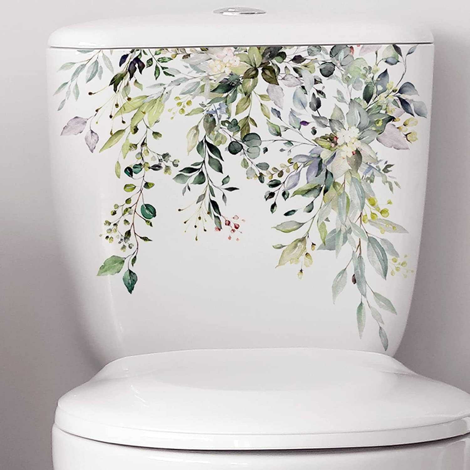 Green Plant Leaves Flowers Toilet Seat Lid Stickers Self-Adhesive Bathroom Wall Stickers Green Leaf Floral Toilet Lid Decals DIY Removable Waterproof Toilet Sticker for Bathroom Cistern Decor image number 1
