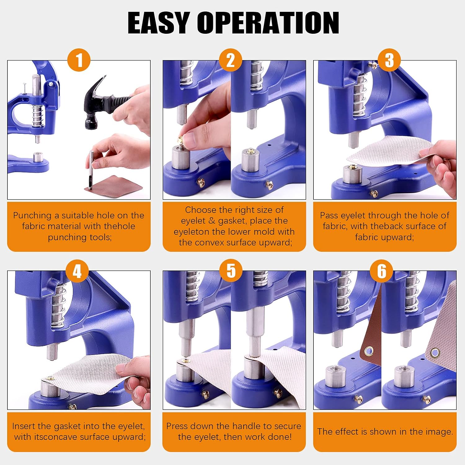 Rustark 3007Pcs Hand Press Grommet Machine 3 Dies Heavy Duty Eyelet Hole Punch Tool Kit W 3000Pcs Grommets Eyelets, 3Pcs Installing Tools Rivet Press Setter for Curtains Bag Belt Jeans Shoes, 0#2#4 image number 4