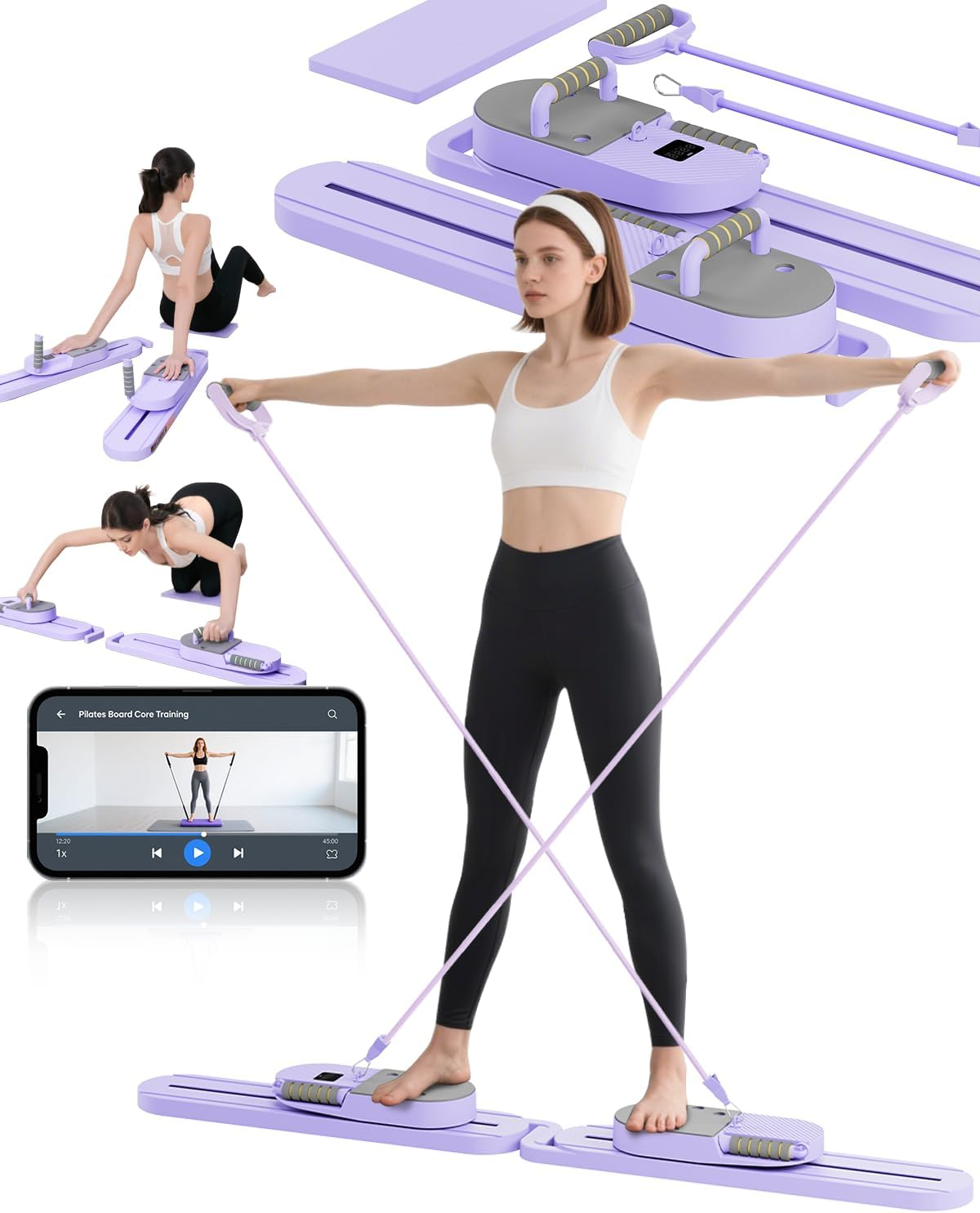 AMAZINGHOME Pilates Board - Sculpting Machine Set Pilates Reformer, Split Type Professional Equipment for Home Resistance Band Full Body Fitness Equipment image number 3